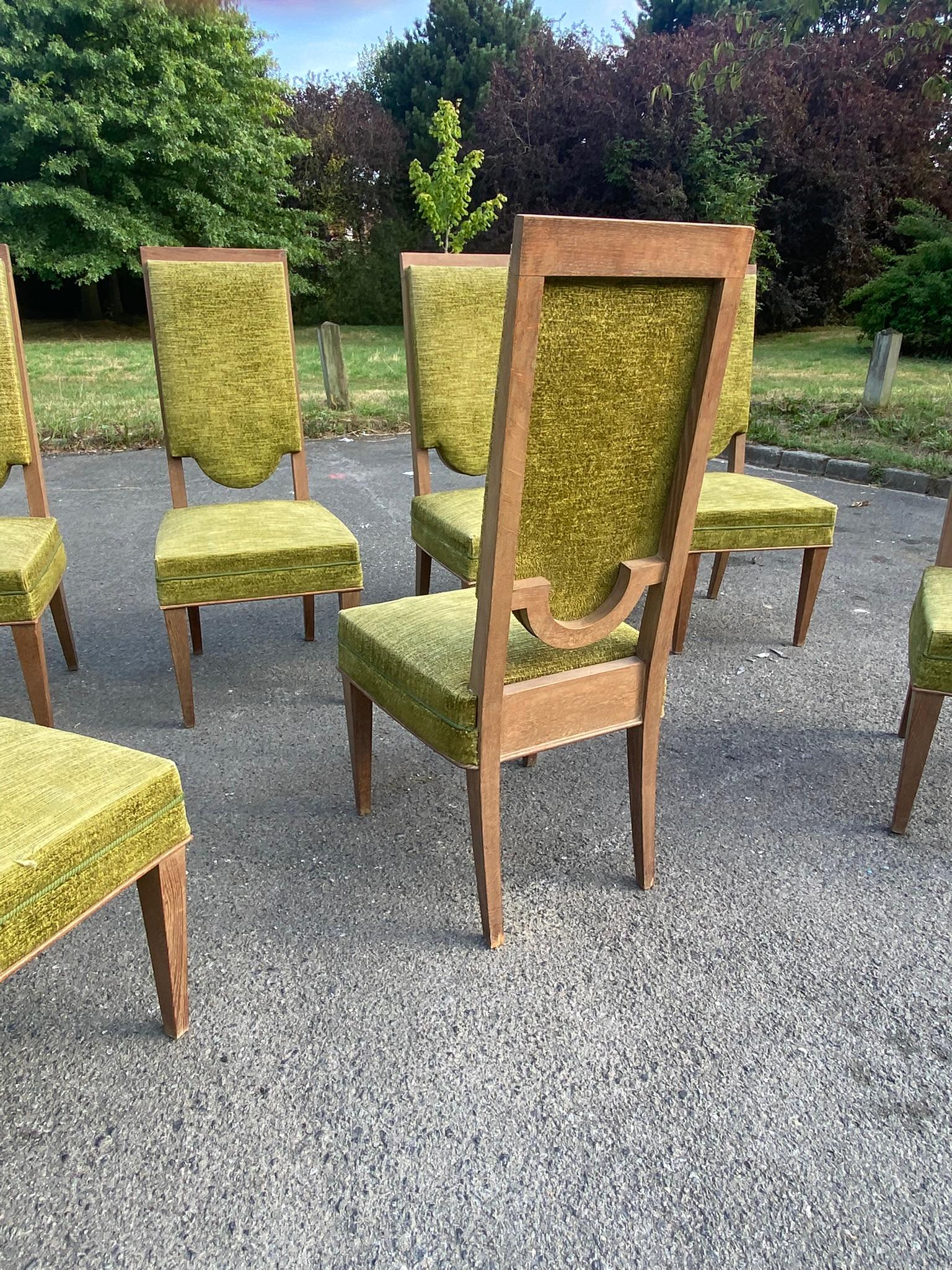 Maurice Jallot,  Set of Seven Art Deco Chairs in Oak, circa 1930/1940 For Sale 2