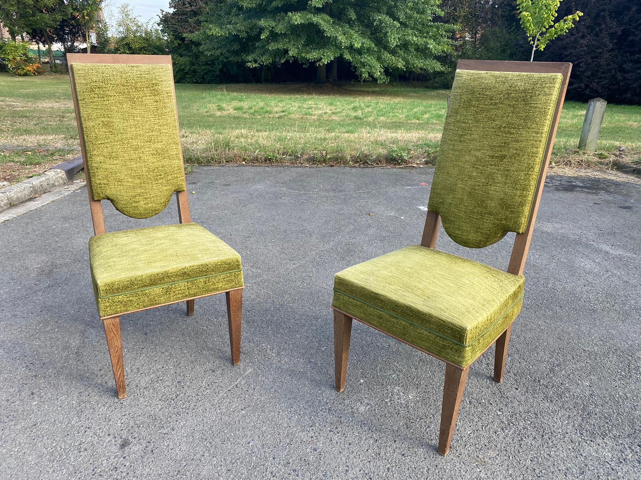 Maurice Jallot,  Set of Seven Art Deco Chairs in Oak, circa 1930/1940 For Sale 4
