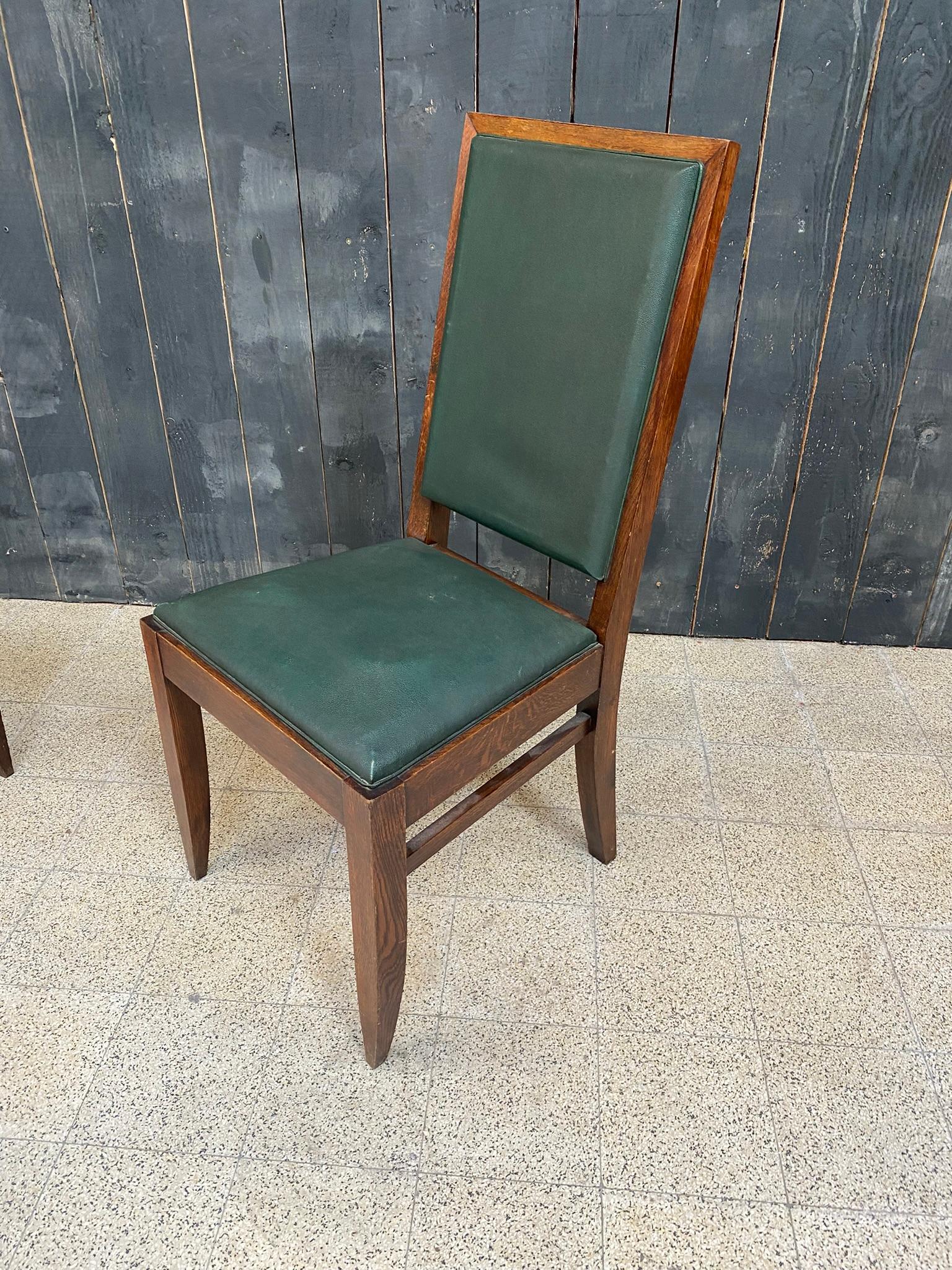 Gaston Poisson, Sechser-Set Art-déco-Stühle aus Eiche, um 1930/1940 3