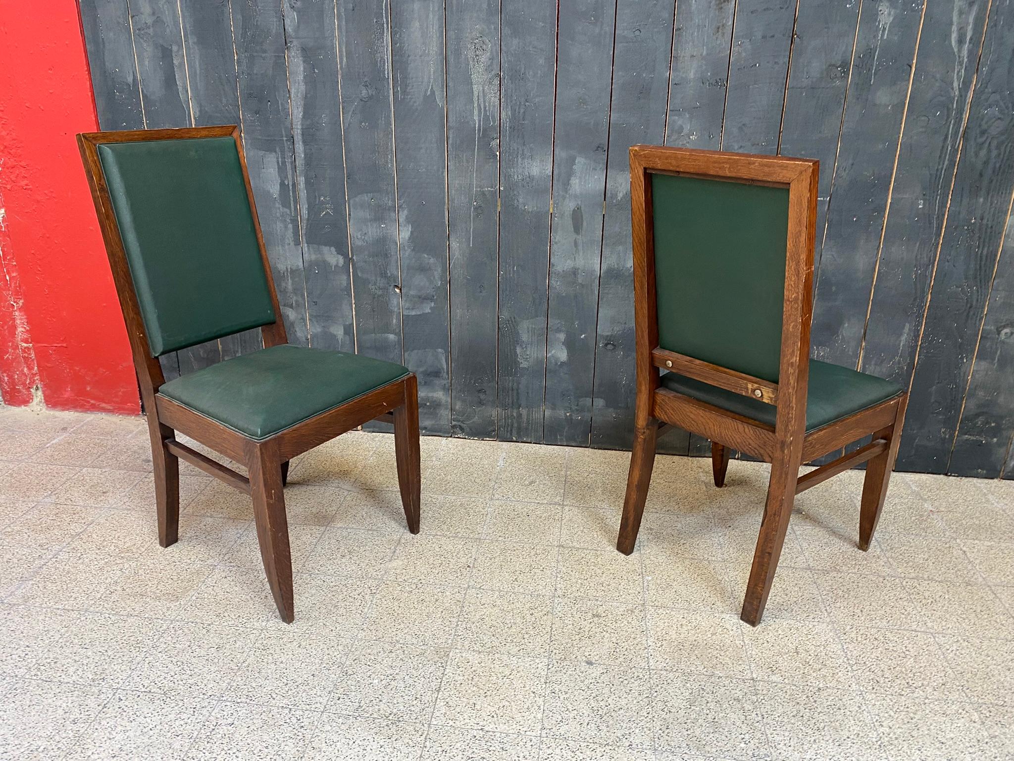 Gaston Poisson, Sechser-Set Art-déco-Stühle aus Eiche, um 1930/1940 4