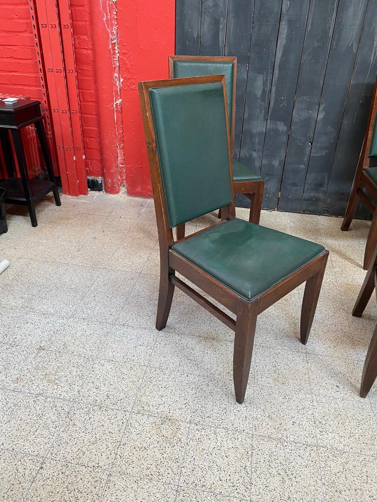 French Gaston Poisson, Set of Six Art Deco Chairs in Oak, circa 1930/1940 For Sale