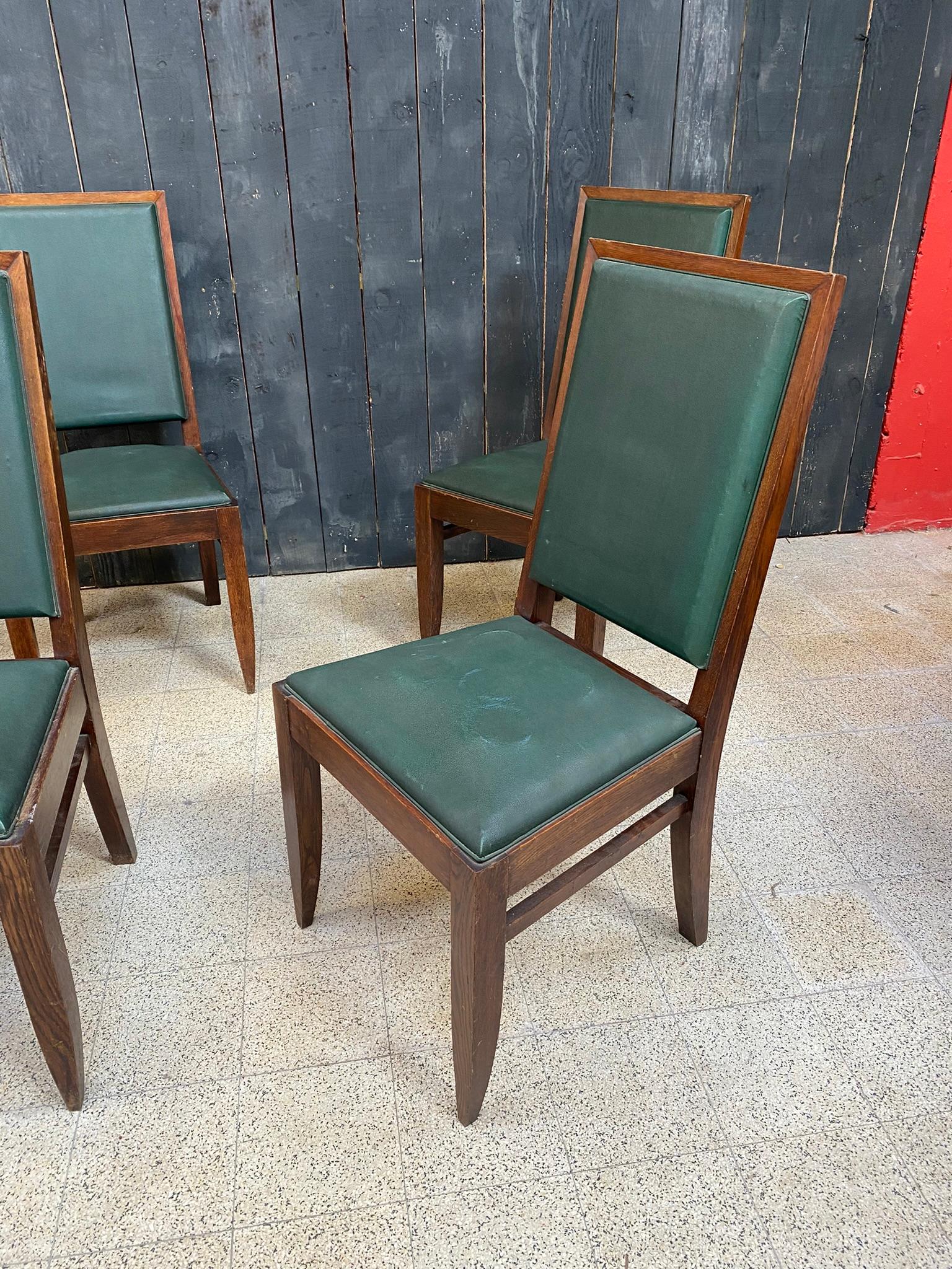 Gaston Poisson, ensemble de six chaises Art Déco en chêne, vers 1930/1940 Bon état à Saint-Ouen, FR