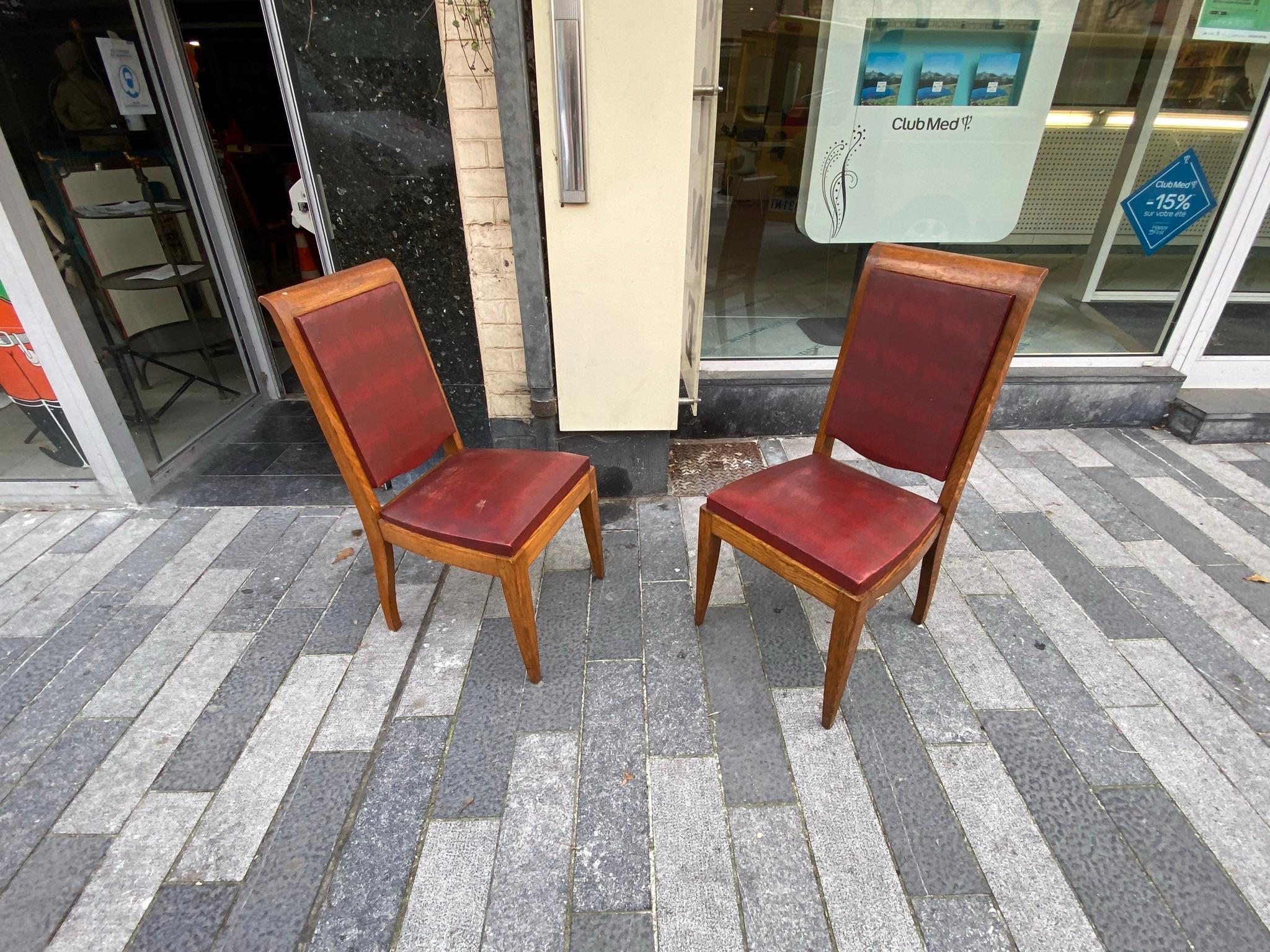 Gaston Poisson, Set of Six Art Deco Chairs in Oak, circa 1930/1940 For Sale 1