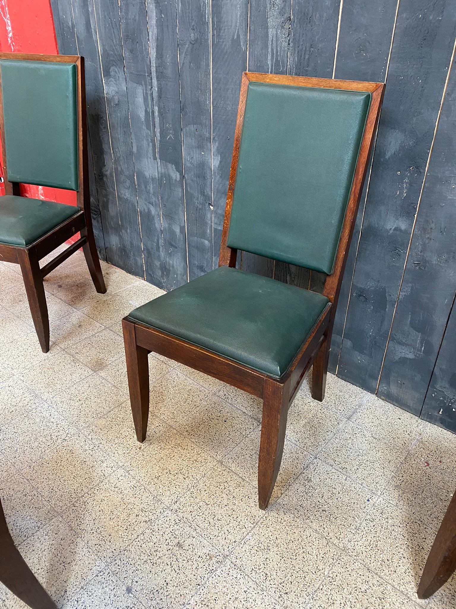 Milieu du XXe siècle Gaston Poisson, ensemble de six chaises Art Déco en chêne, vers 1930/1940