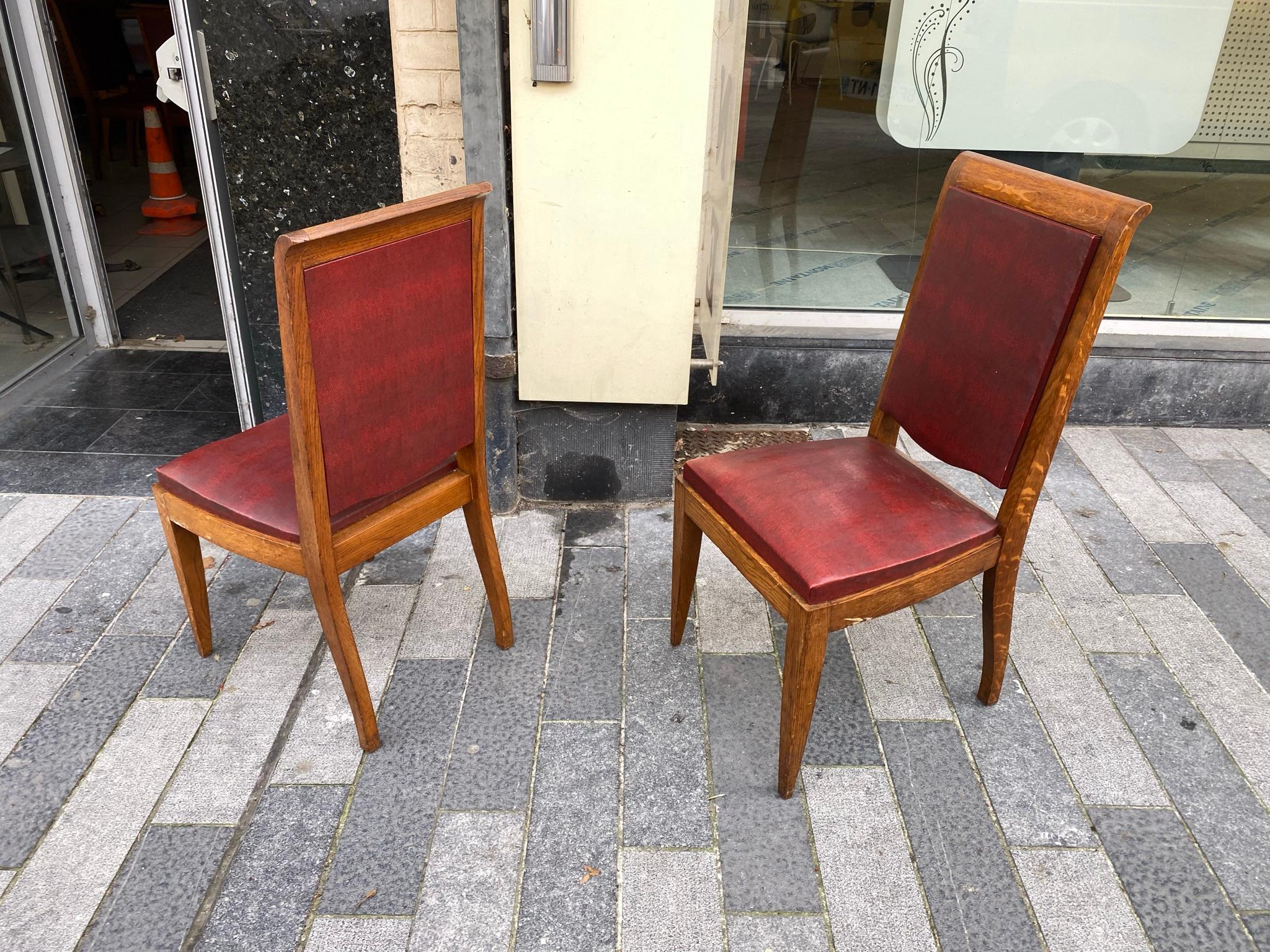 Gaston Poisson, Set of Six Art Deco Chairs in Oak, circa 1930/1940 For Sale 4