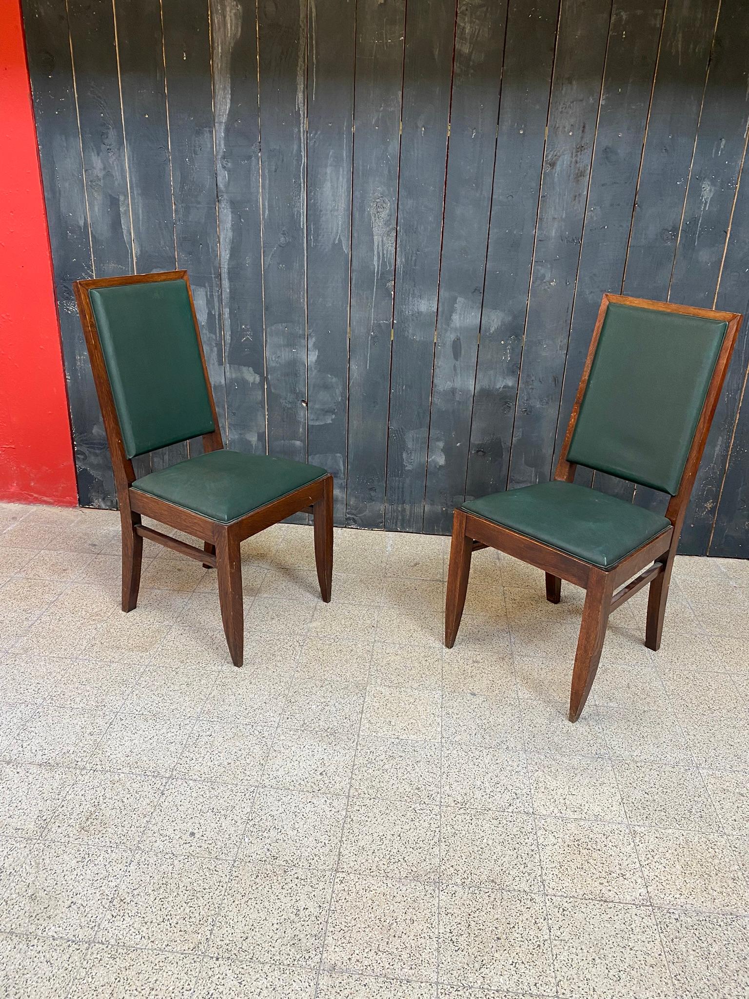 Gaston Poisson, Sechser-Set Art-déco-Stühle aus Eiche, um 1930/1940 2