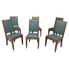 Gaston Poisson, Set of Six Art Deco Chairs in Oak, circa 1930/1940