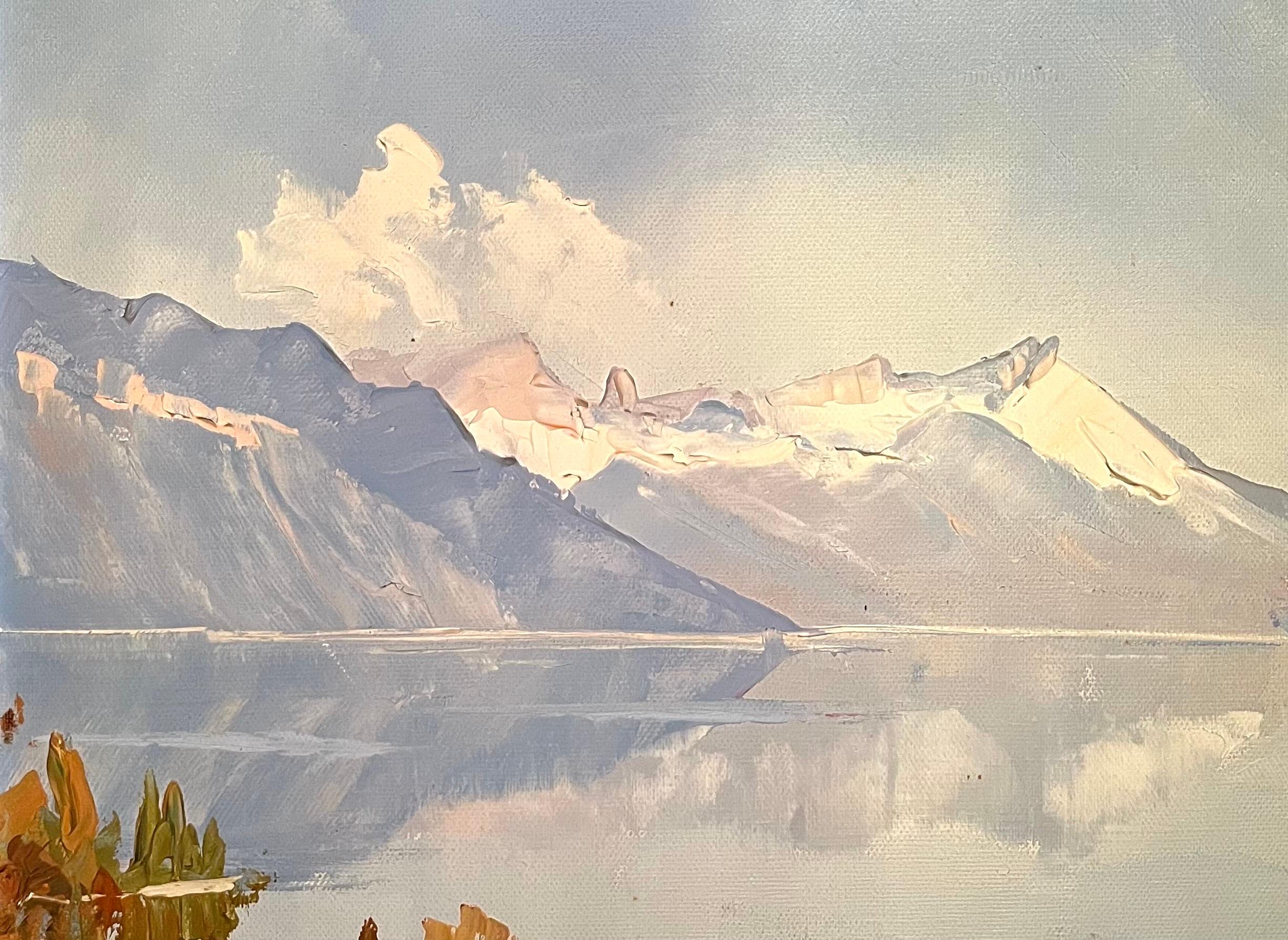 View of Saint Saphorin by Gaston R. Peitrequin - Oil on Canvas - 46x61 cm For Sale 1