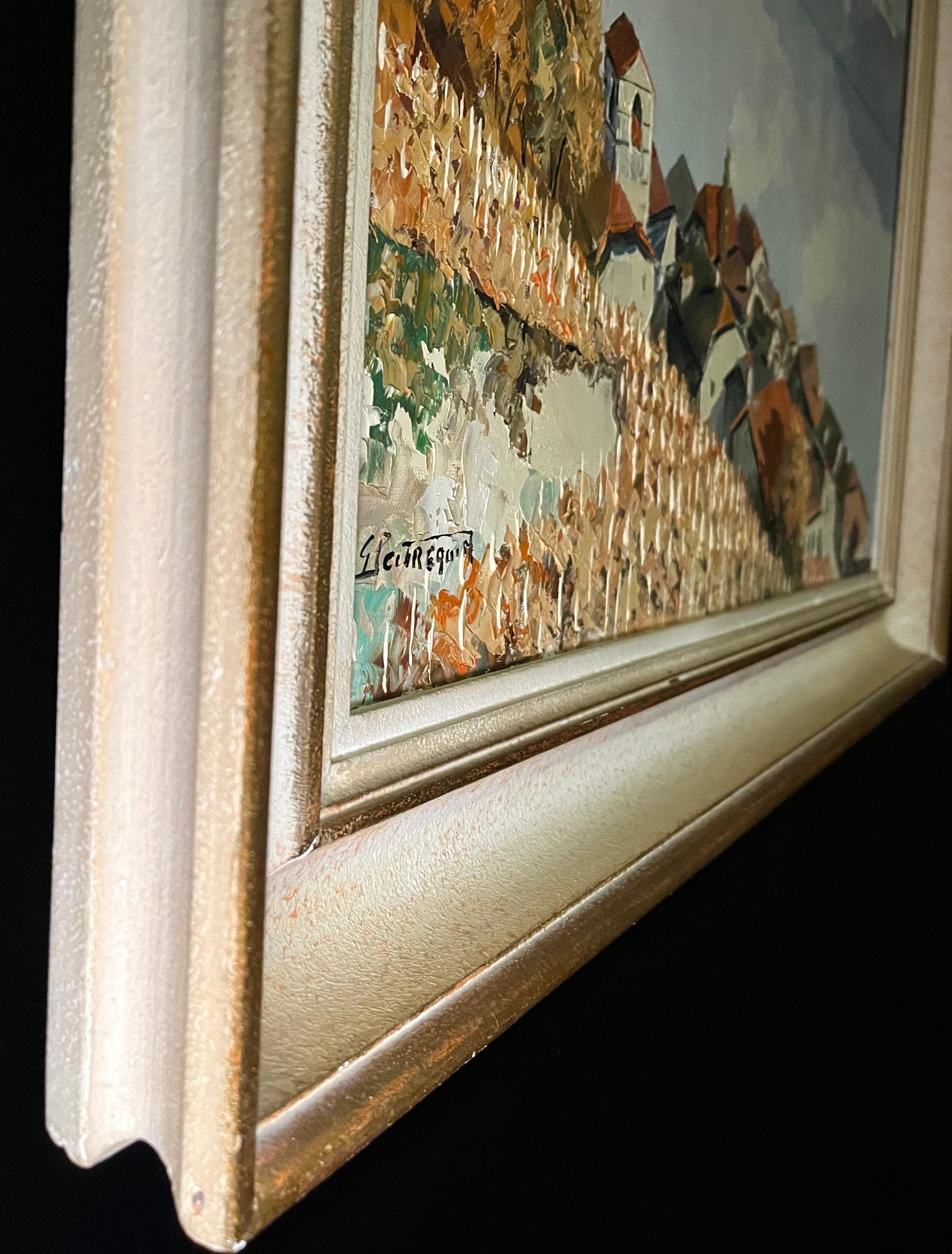 View of Saint Saphorin by Gaston R. Peitrequin - Oil on Canvas - 46x61 cm For Sale 2