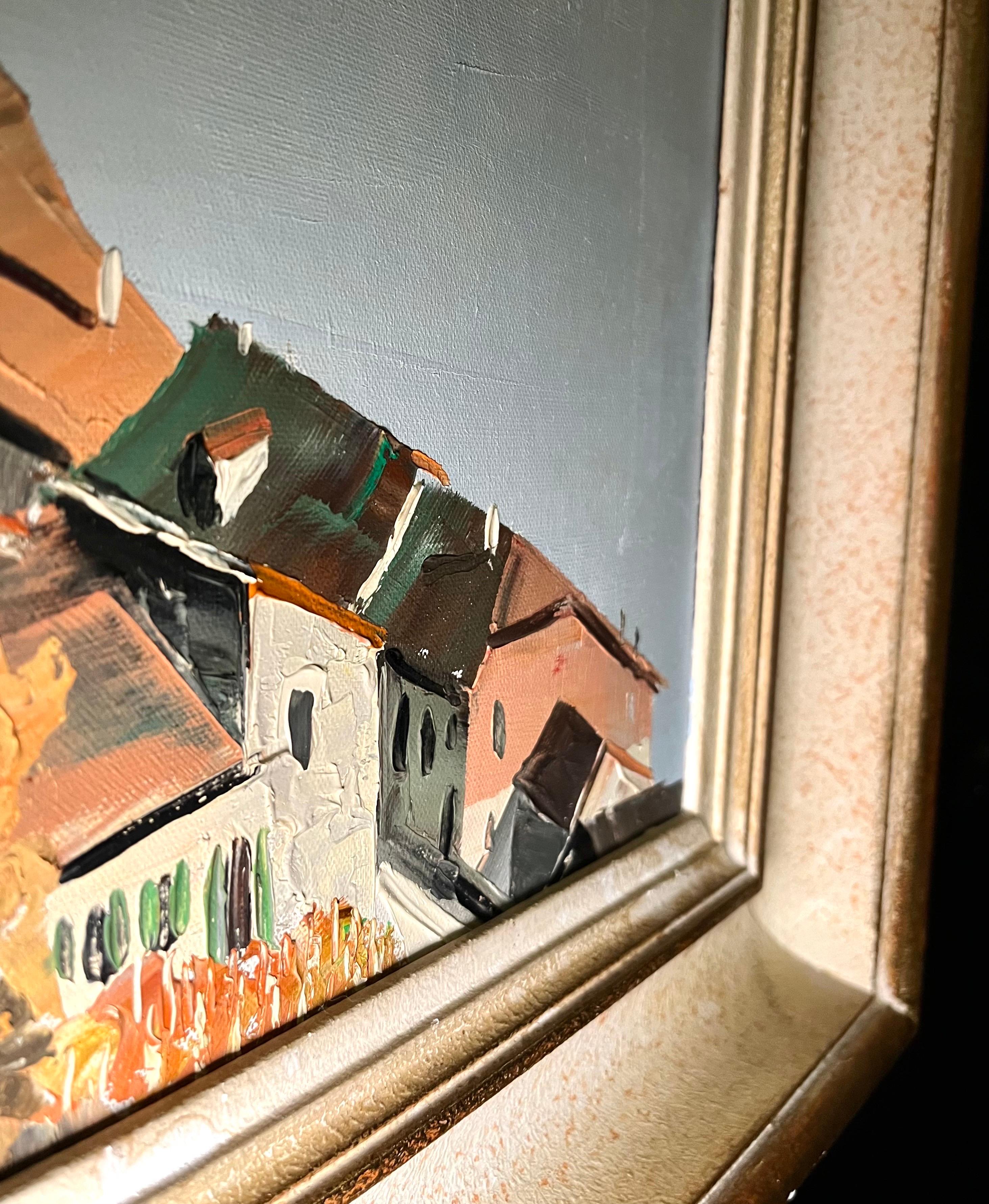 View of Saint Saphorin by Gaston R. Peitrequin - Oil on Canvas - 46x61 cm For Sale 3