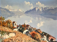 View of Saint Saphorin von Gaston R. Peitrequin - Öl auf Leinwand - 46x61 cm