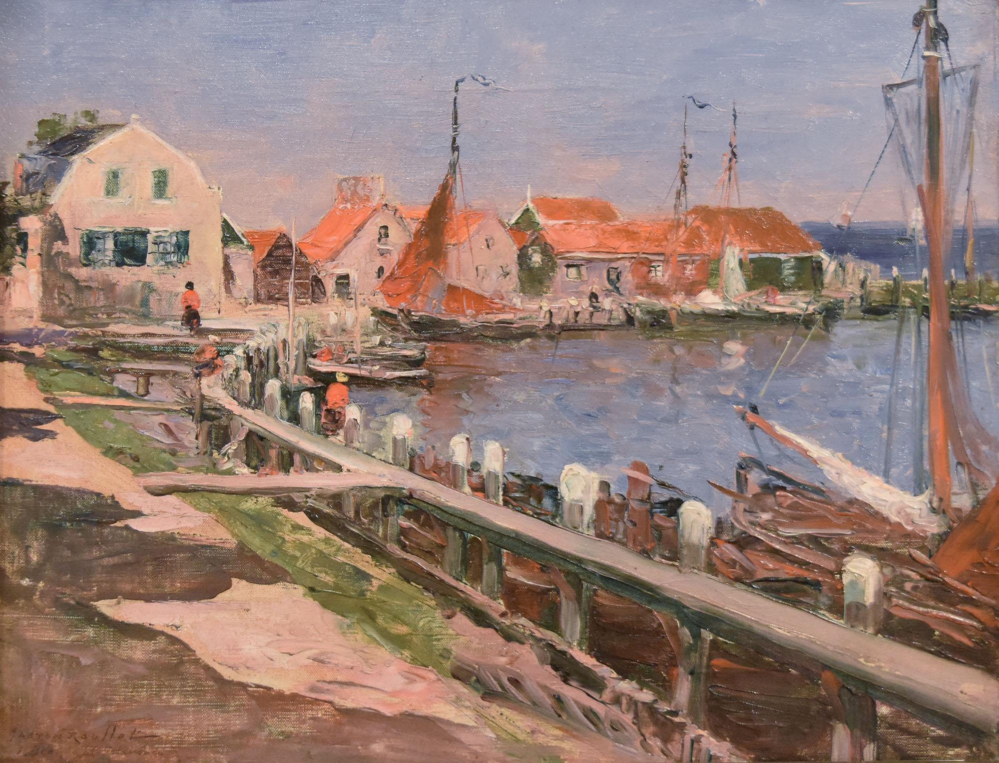 Landscape Painting di Gaston Roullet - Piccolo porto in Valenciana, Spagna