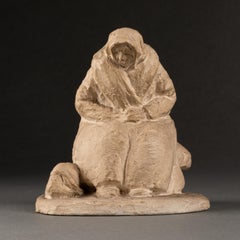 Gaston Schweitzer : "Vecchia donna bretone seduta su una roccia", gesso originale -1930