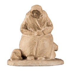 Gaston Schweitzer : "Vecchia donna bretone seduta su una roccia", gesso originale -1930