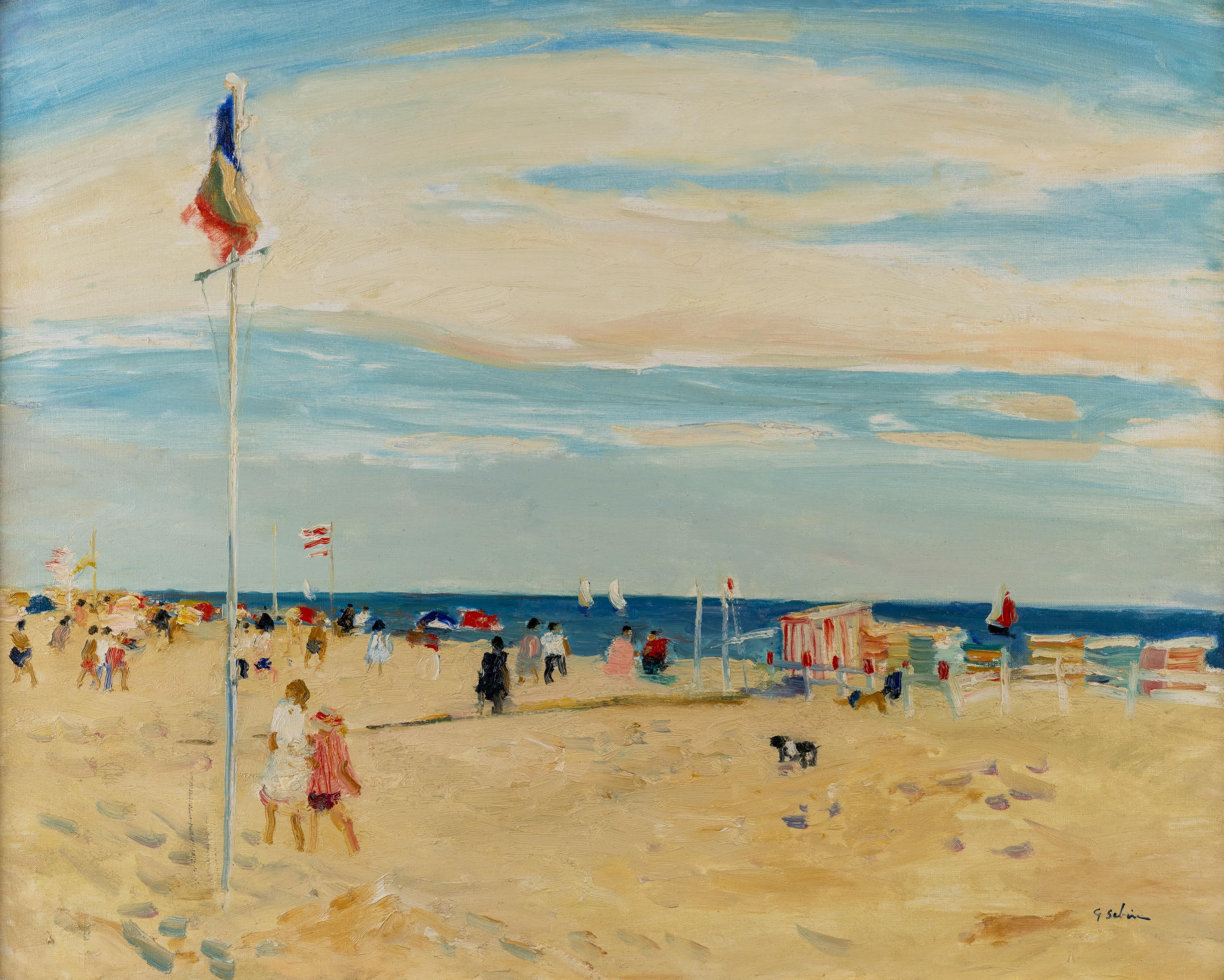 Escena de playa francesa - Painting de Gaston Sebire
