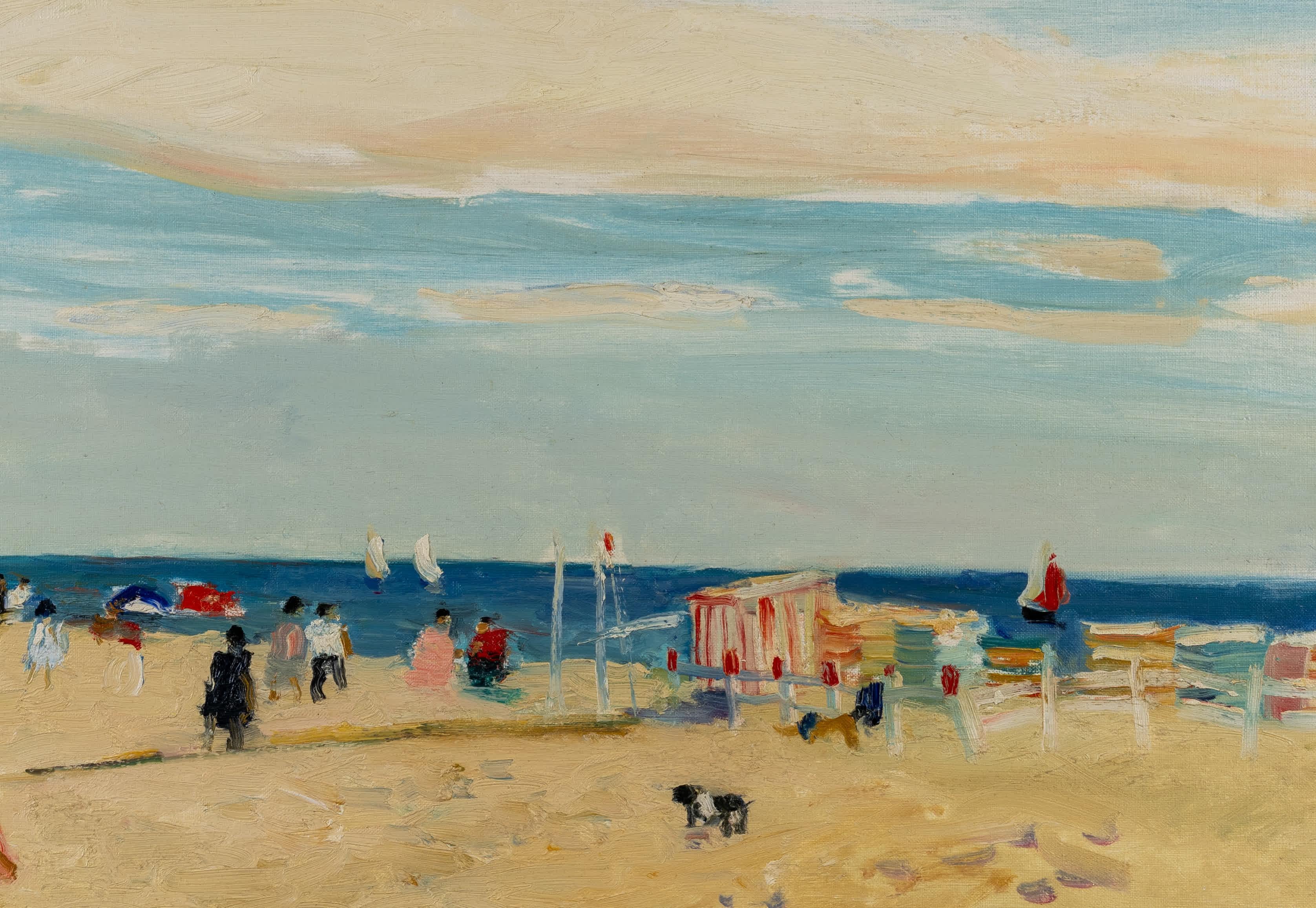 Escena de playa francesa - Painting Impresionista de Gaston Sebire