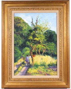 Französisch Post Impressionist Ölgemälde Bucolic Wooded Country Lane Gaston Sebire