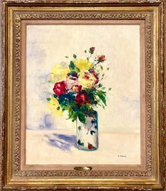 Pittura ad olio francese post-impressionista Rose floreali, vaso Gaston Sebire Fiori