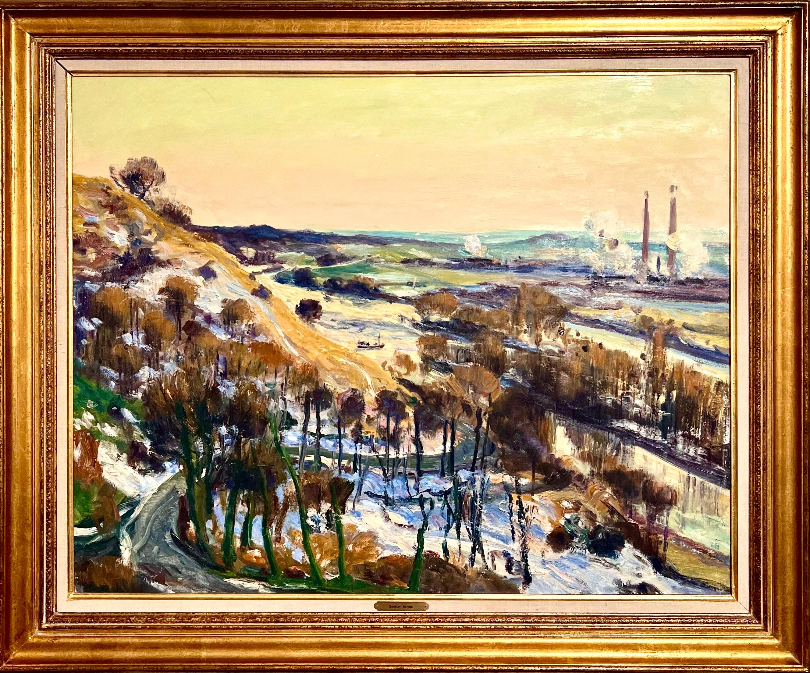 French Post Impressionist Oil Painting Winter Scene, Seine River Gaston Sebire For Sale 15