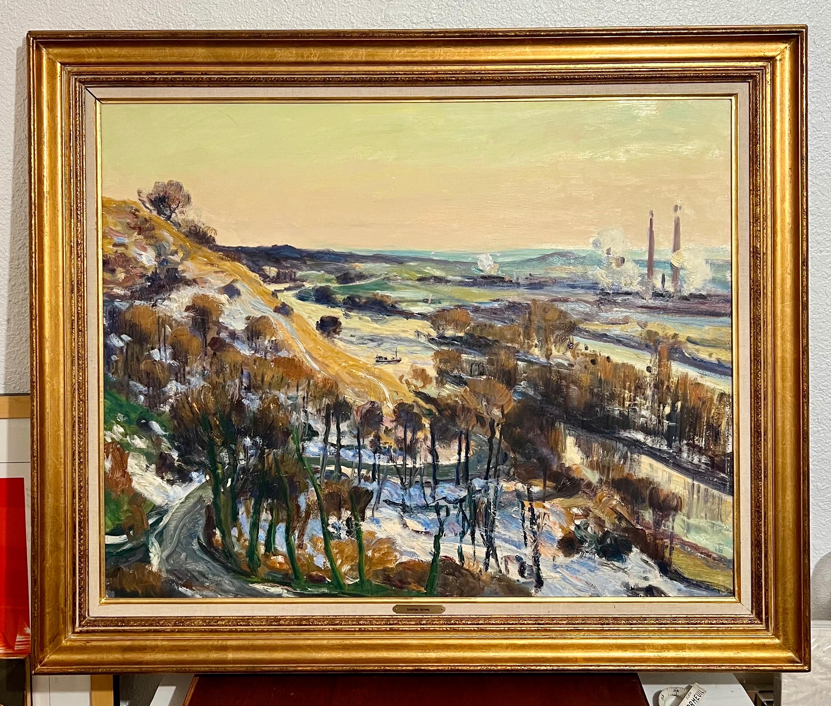 French Post Impressionist Oil Painting Winter Scene, Seine River Gaston Sebire For Sale 3