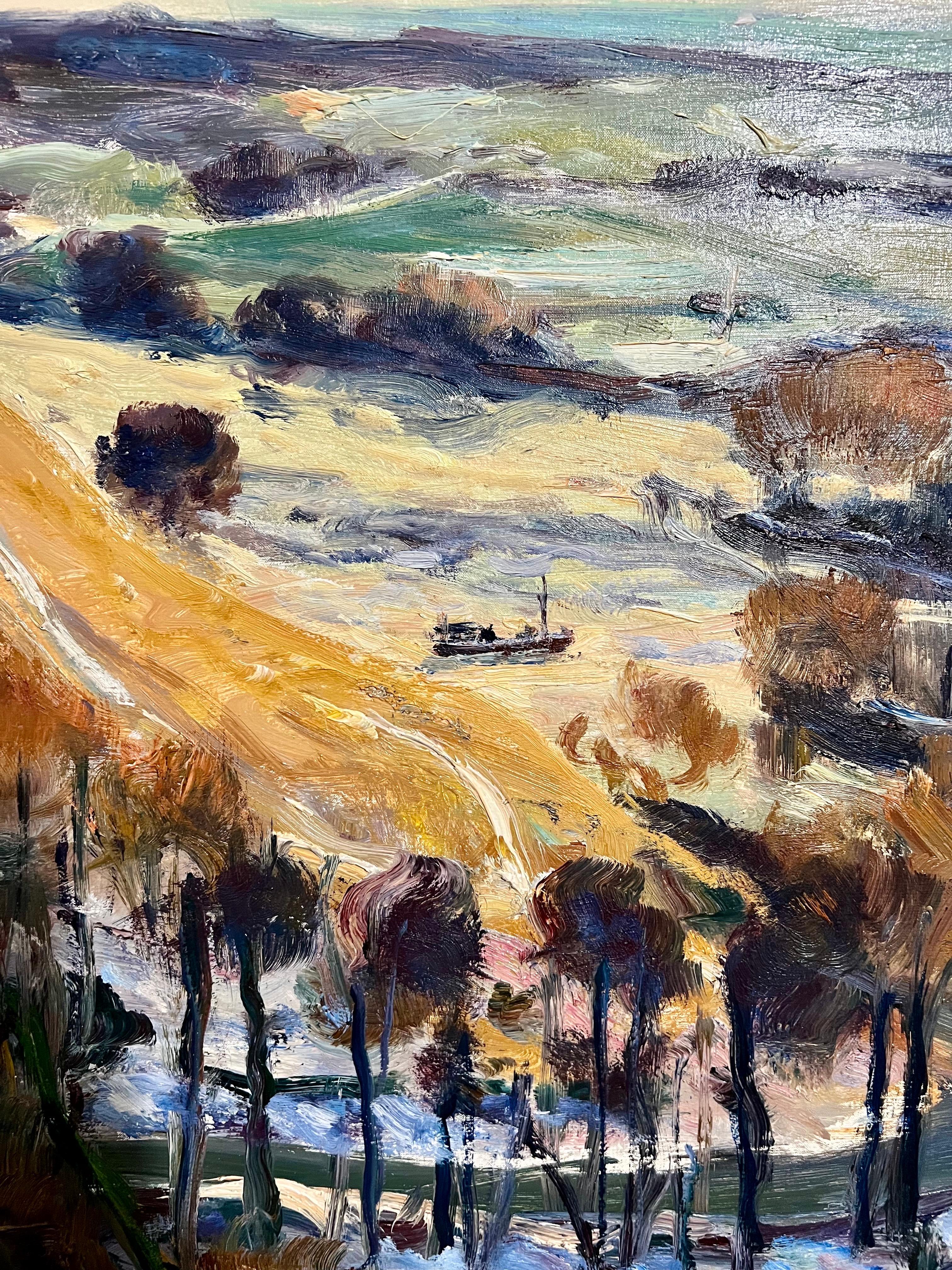 French Post Impressionist Oil Painting Winter Scene, Seine River Gaston Sebire For Sale 6