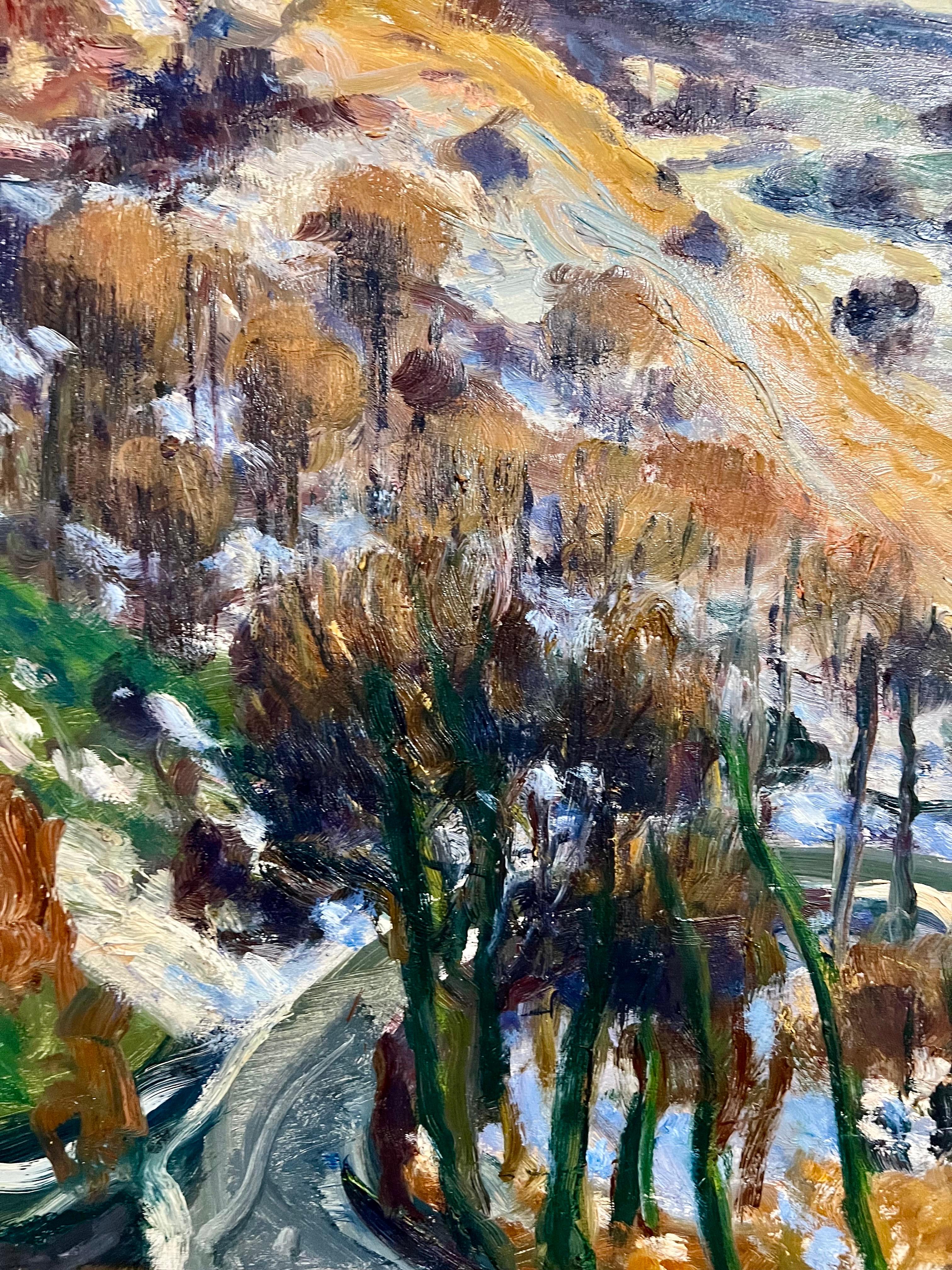 French Post Impressionist Oil Painting Winter Scene, Seine River Gaston Sebire For Sale 8