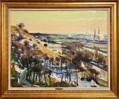 Pittura a olio francese post-impressionista Scena d'inverno, fiume Senna Gaston Sebire