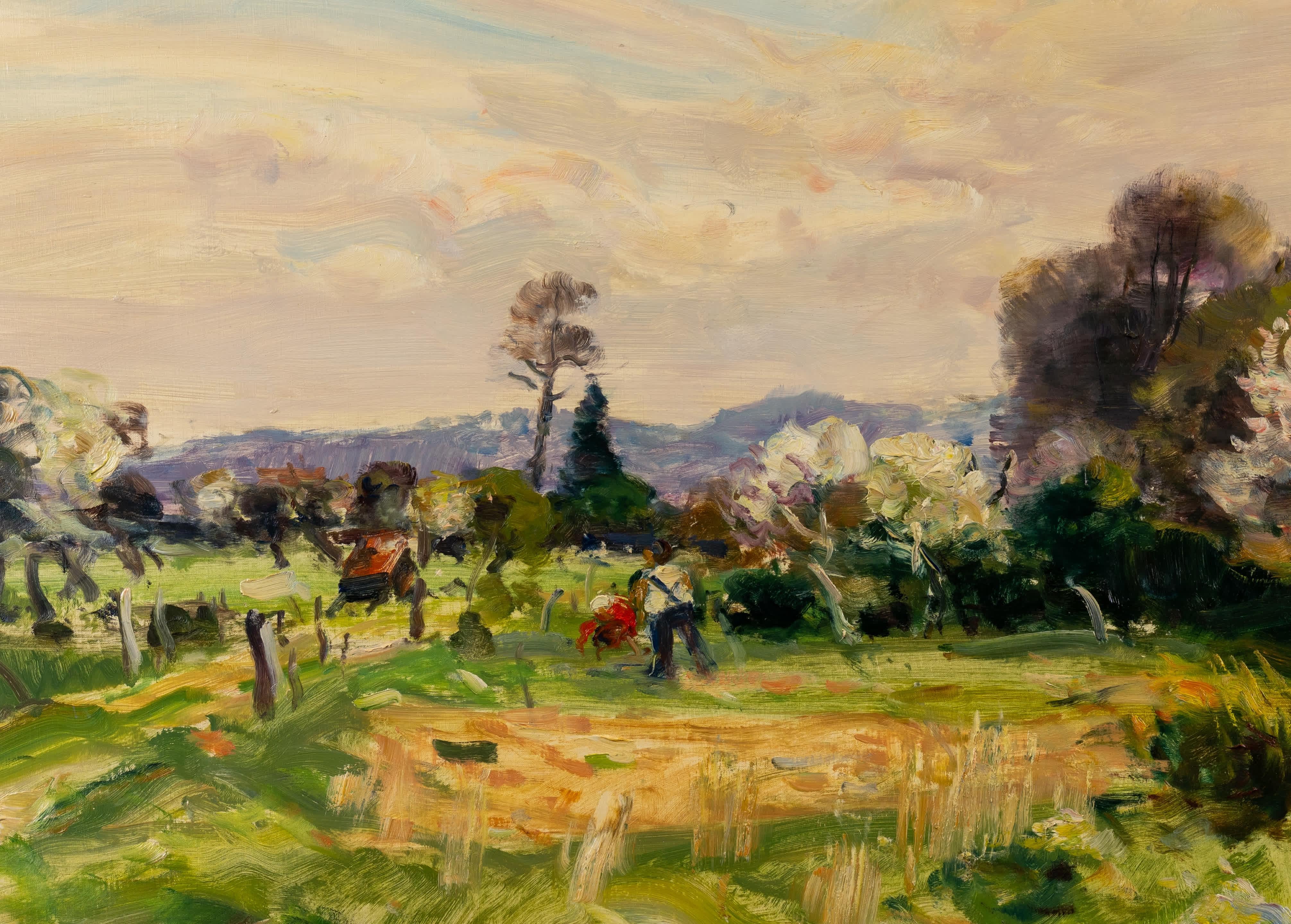 Paisaje con figuras - Painting Impresionista de Gaston Sebire