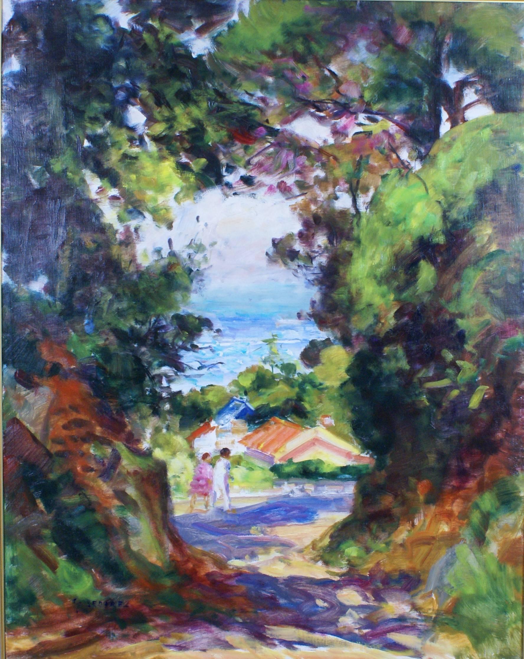 Le Petit Chemin à Cap d'Antibes (The small road in Cap d'Antibes) - Painting by Gaston Sebire