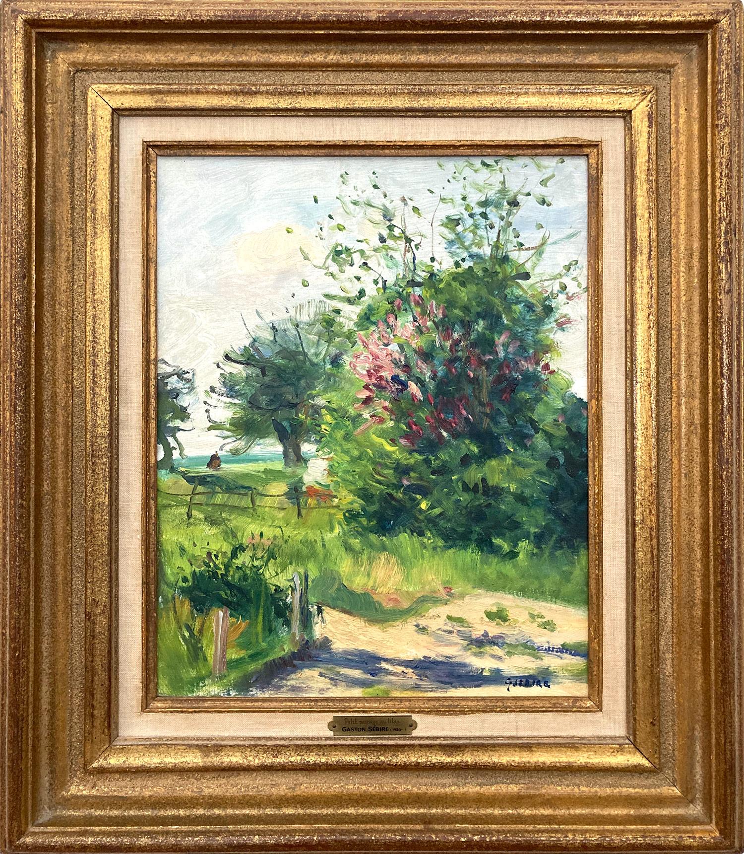 Gaston Sebire Landscape Painting - "Petit Paysage au Lilas" Impressionistic Spring Oil Painting Floral Landscape 