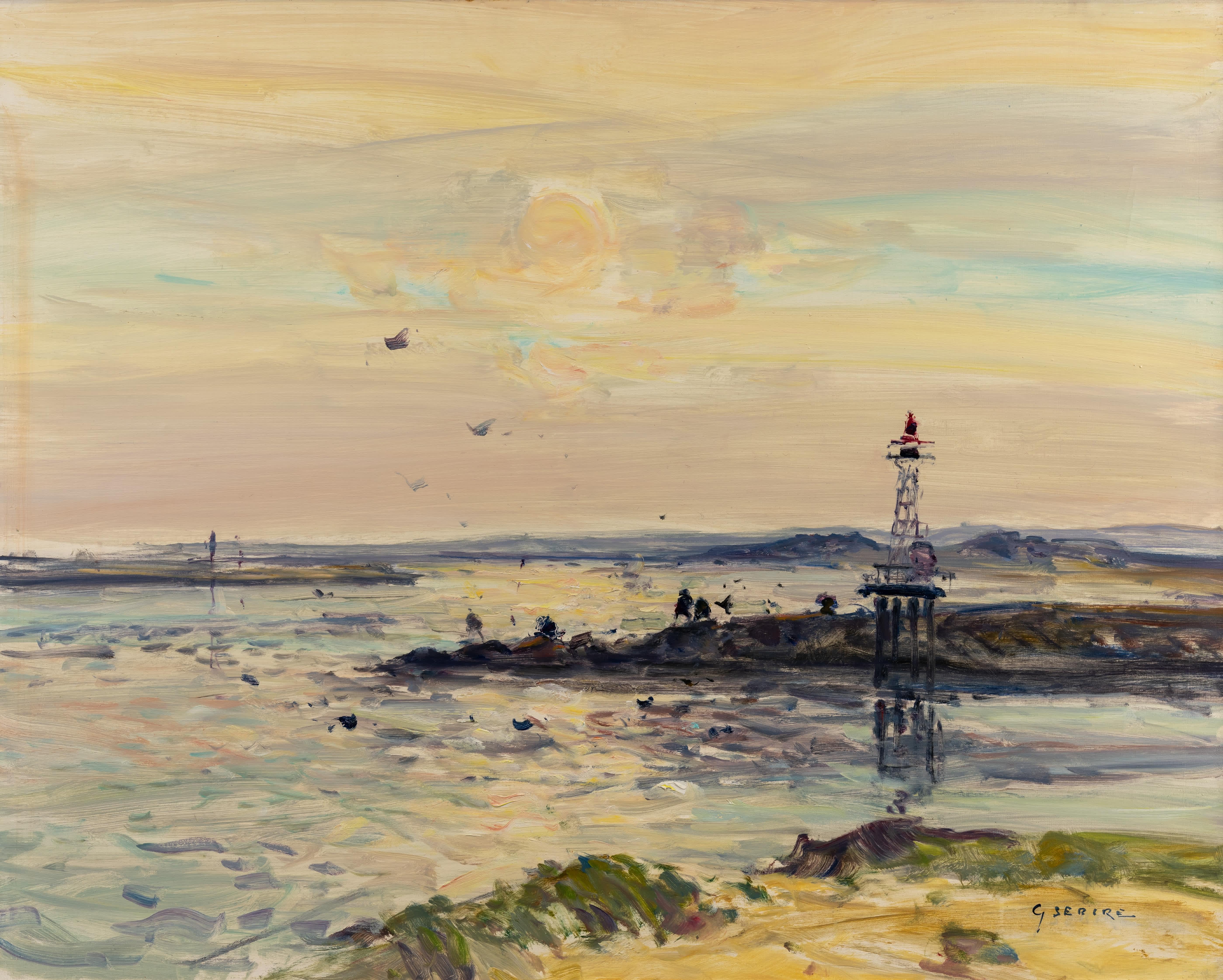 Puesta de sol en la costa - Painting de Gaston Sebire