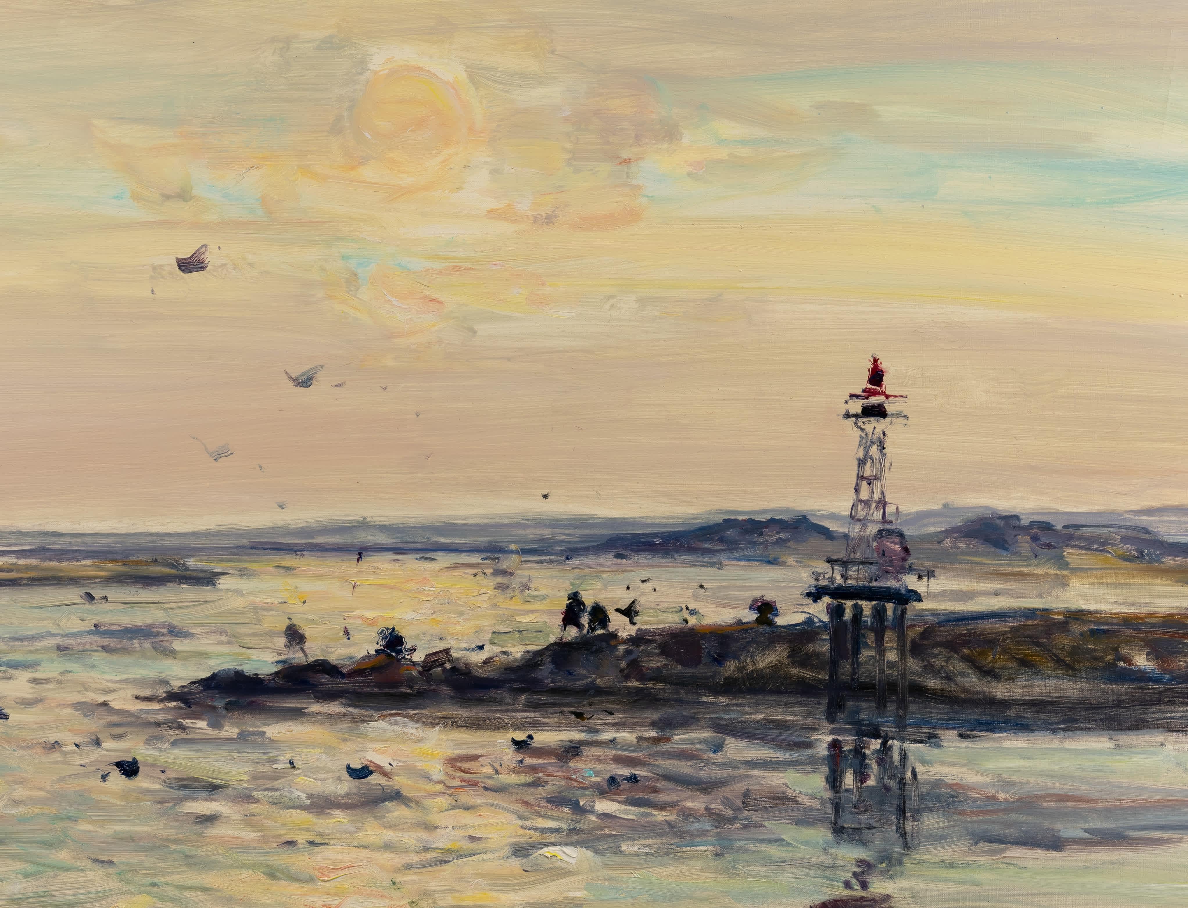 Puesta de sol en la costa - Painting Impresionista de Gaston Sebire