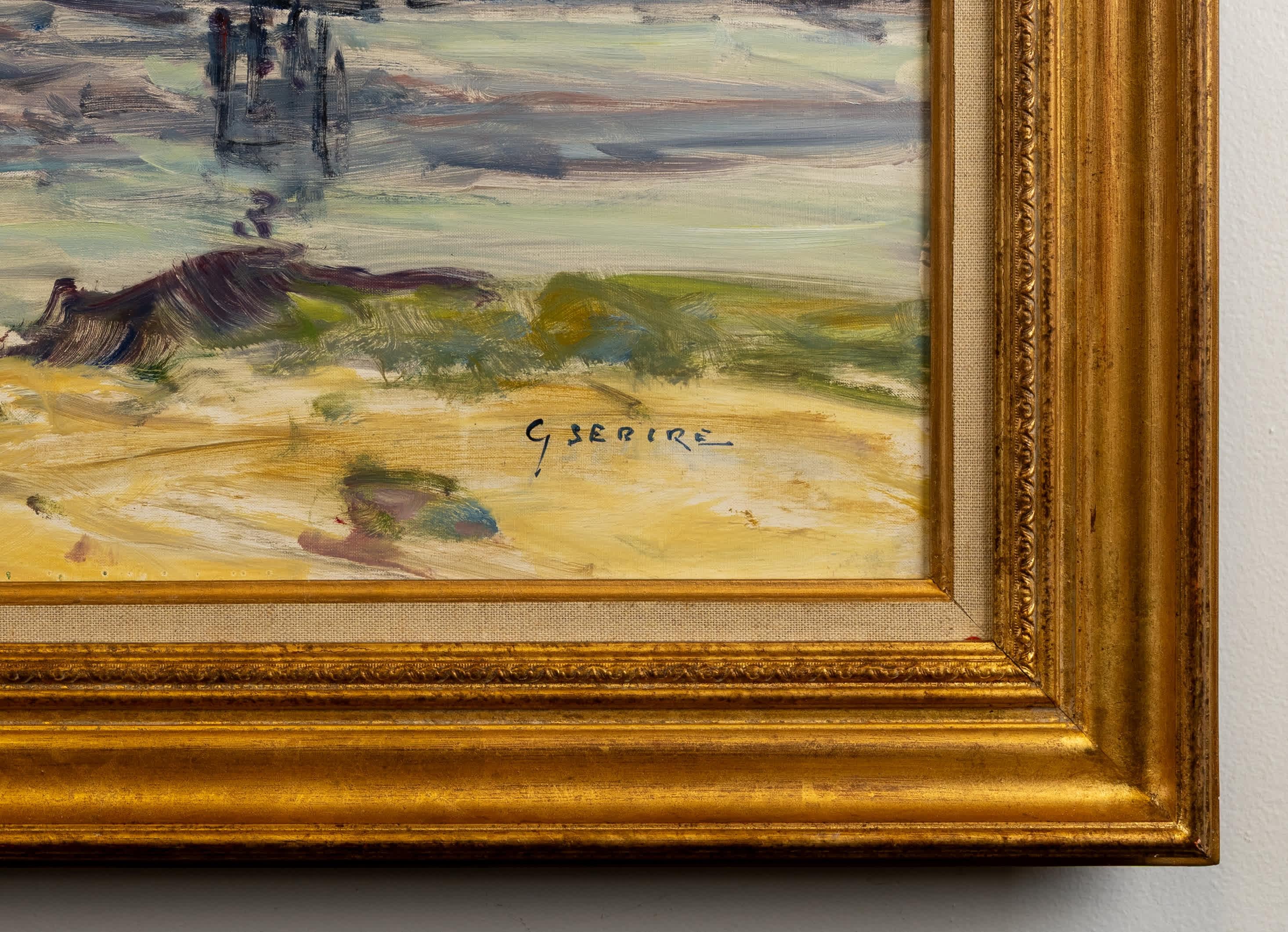 Puesta de sol en la costa - Landscape Painting Marrón de Gaston Sebire