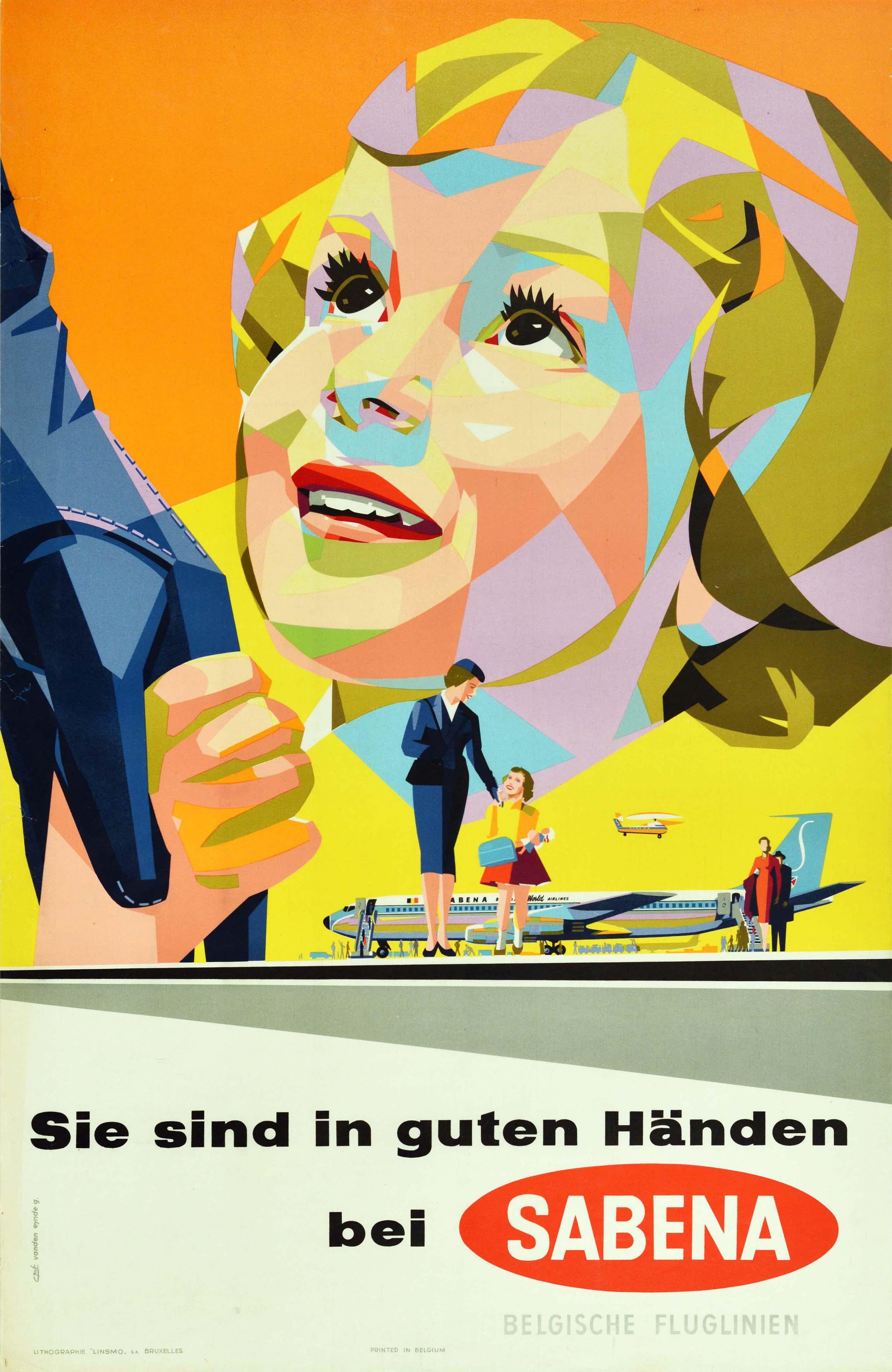 Gaston van den Eynde Print - Original Vintage Air Travel Poster Sabena You're In Good Hands MidCentury Design