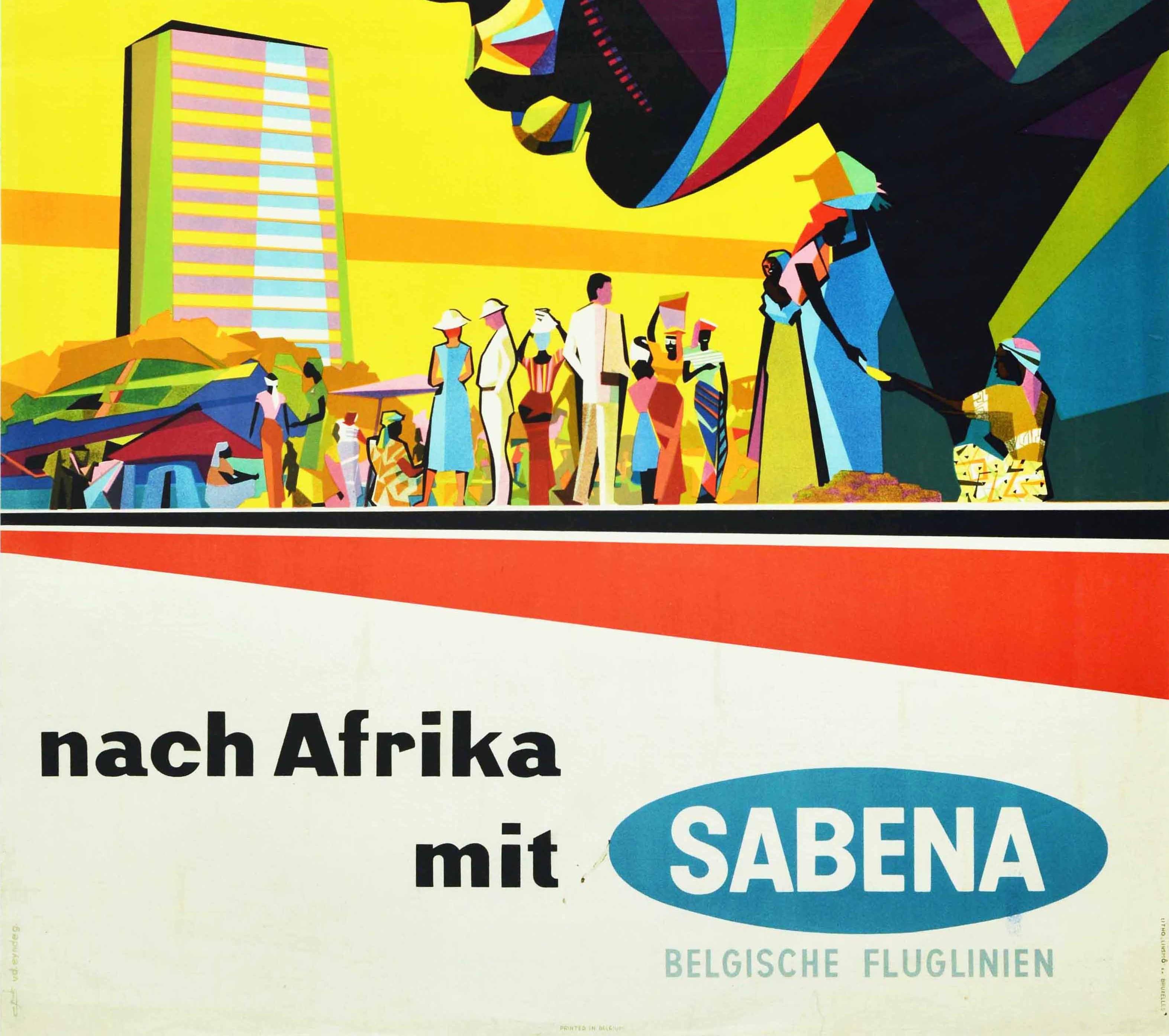 Original-Vintage-Reiseplakat Afrika Sabena Airlines, Mid-Century Modern Design (Gelb), Print, von Gaston van den Eynde