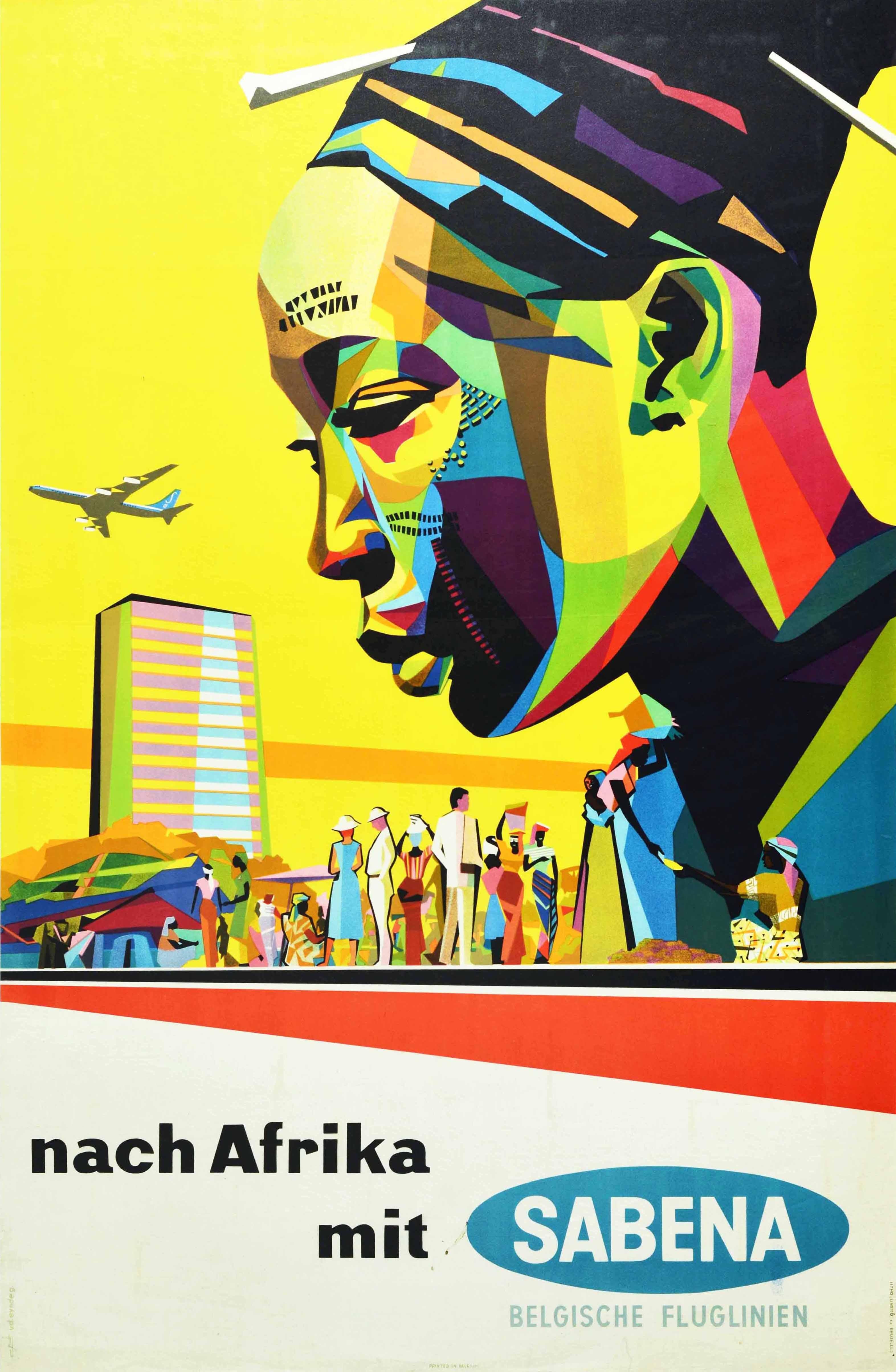 Gaston van den Eynde Print - Original Vintage Travel Poster Africa Sabena Airlines Midcentury Modern Design