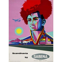 Retro 1950s Original travel poster to Scandinavia by Sabena Belgian world airlines