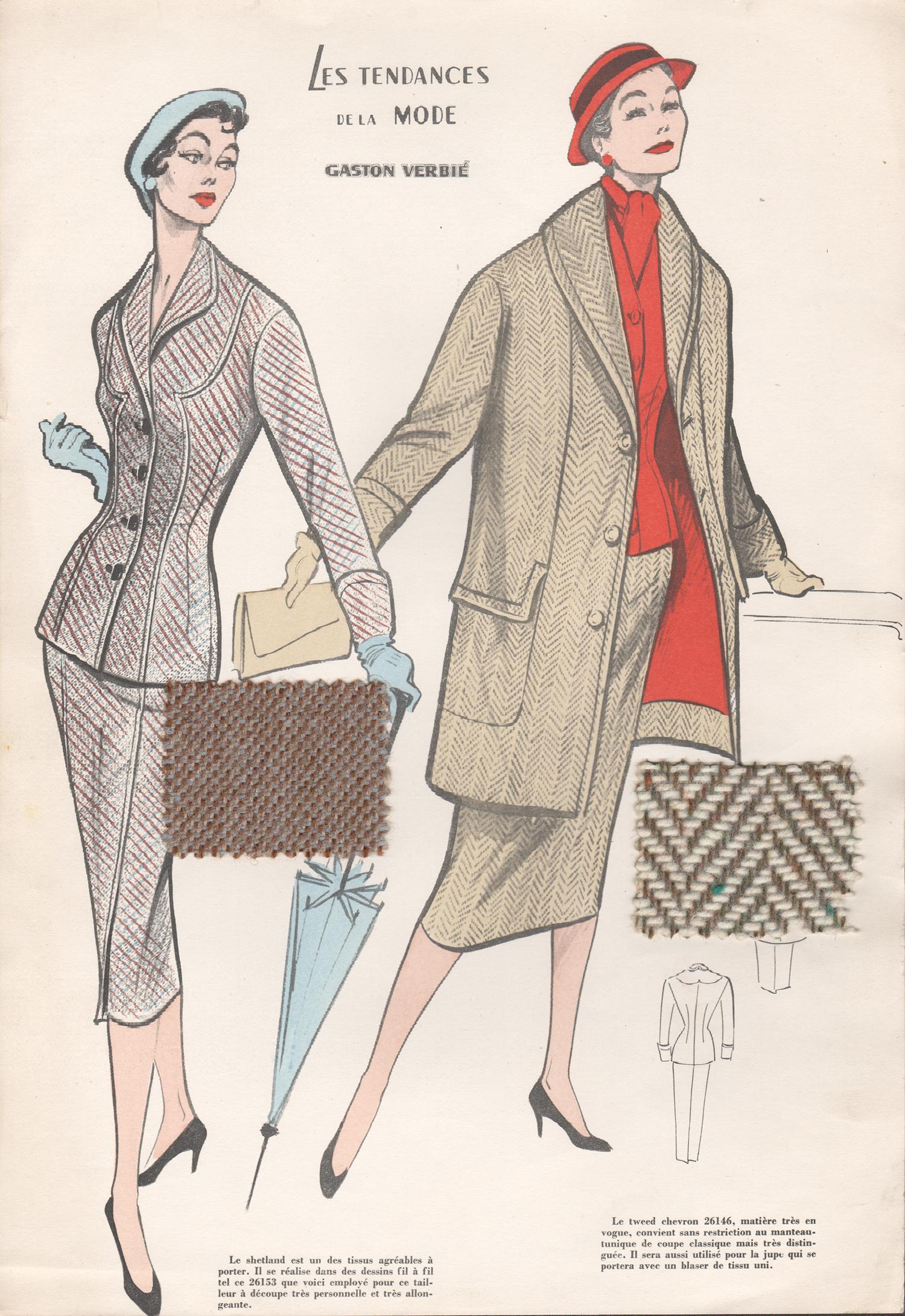 French 1956 Womens Fashion Design Halftone print with original fabric  swatches For Sale at 1stDibs | 1956 women's fashion, 1940s fashion plates,  1956 fashion