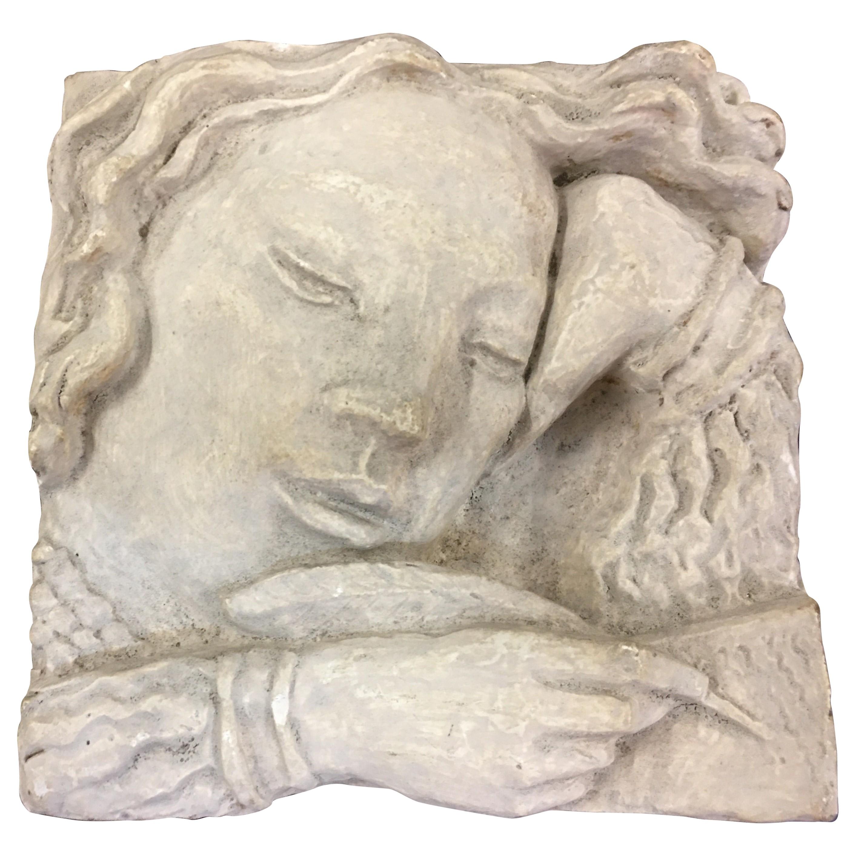  Small Art Deco Bas-Relief in Plaster, Signed,  G. WATKIN  1942 For Sale