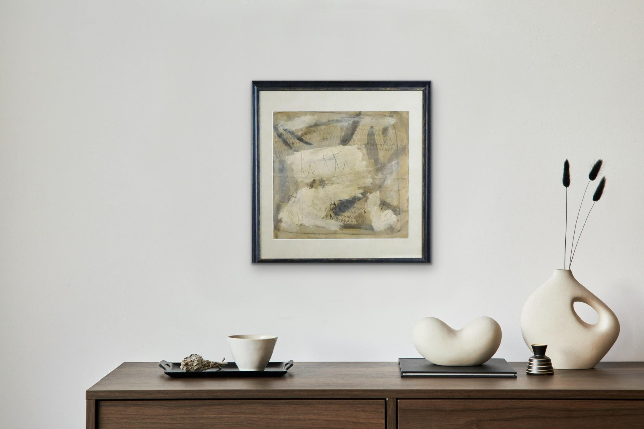 Abstract, oil, watercolor, ink & pencil on paper by important Italian artist, Gastone Novelli.
Signed & dated lower right 