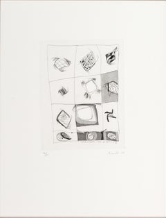 3 Lune e 6 aquiloni, Etching, Abstract Art, Moon