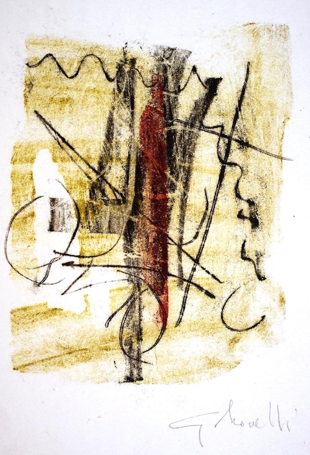 Beautiful artwork, a colored monotype, representing an abstract composition, realized by Gastone Novelli. 
Image dimensions: Cm 23.5 x 18 
Signed "G. Novelli" on the lower right. 
Very good conditions. 
Certificate of Authenticity provided by