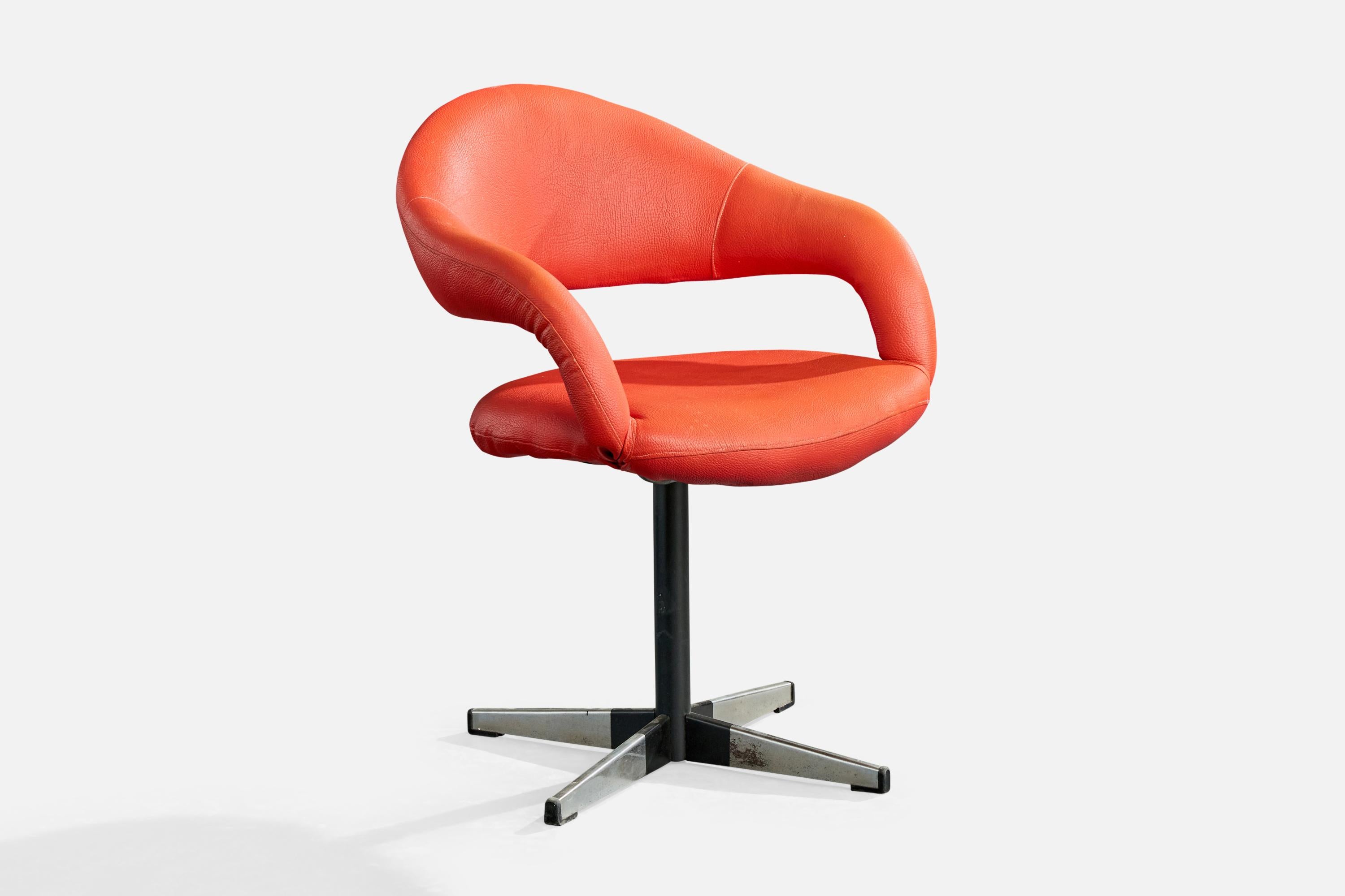 Silla o sillón de escritorio de vinilo rojo y metal diseñada por Gastone Rinaldi y producida por Rima, Italia, c. 1960.

Tapicería de vinilo vintage en buen estado, idealmente retapizada.

El pie presenta pequeñas muestras de desgaste normal