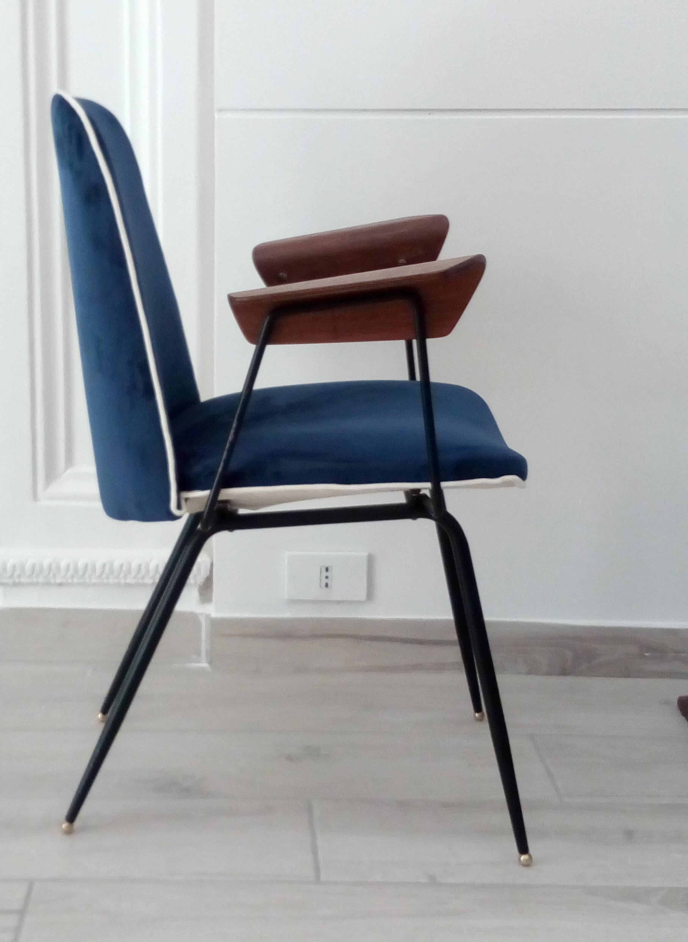 Mid-Century Modern Gastone Rinaldi Blue Fabric Plywood Italian Midcentury Chair 