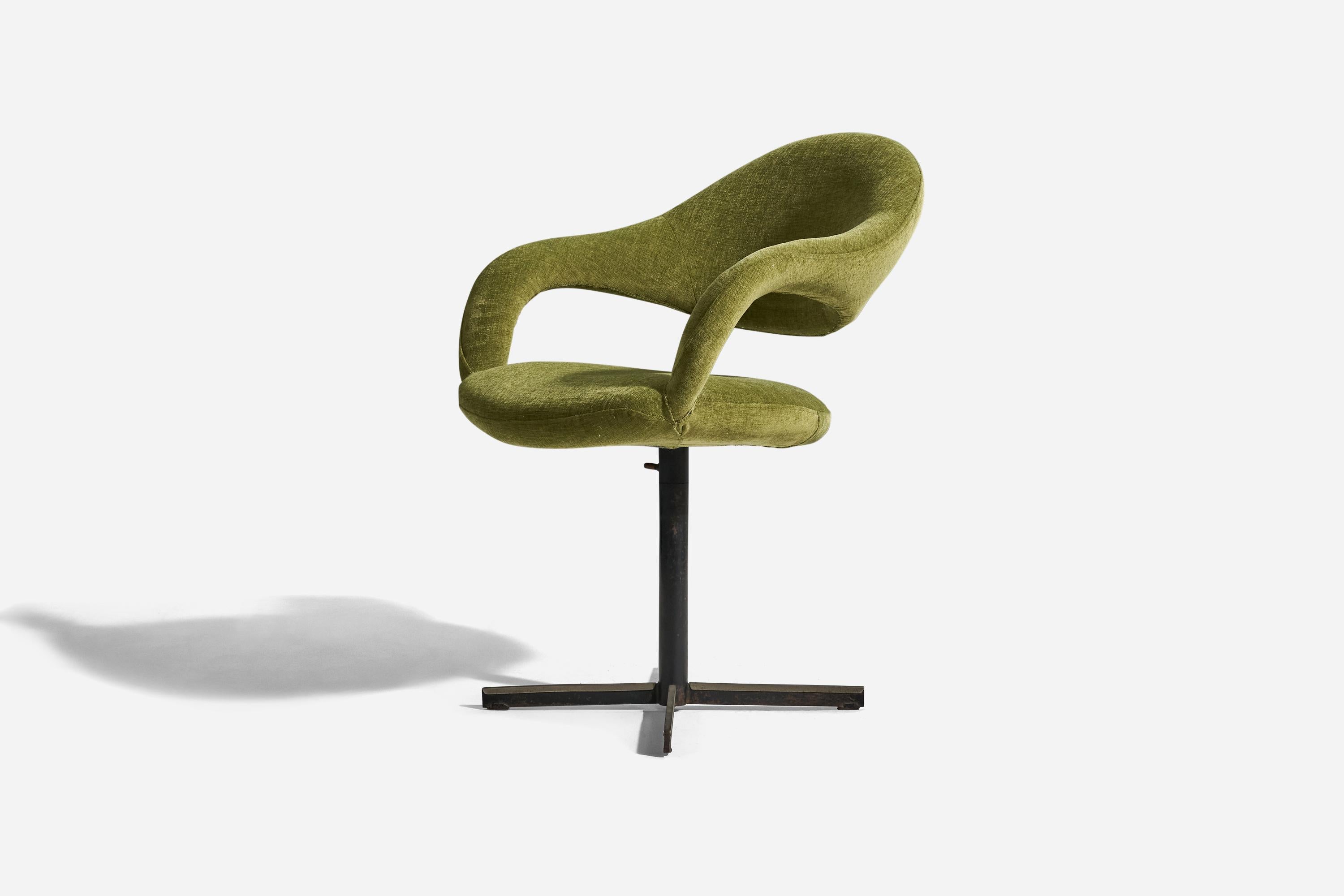 Mid-Century Modern Gastone Rinaldi, Chair, Green Cotton, Metal, RIMA, Italy, 1950s