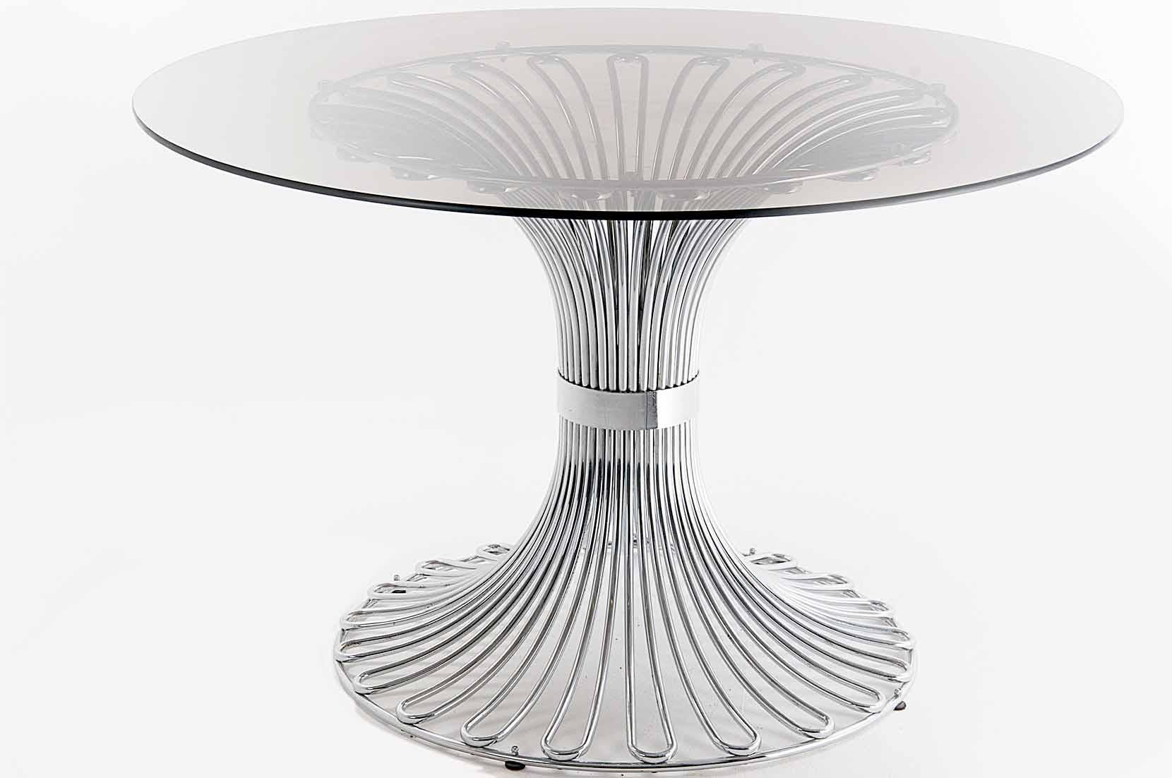 Gastone Rinaldi Circular Dinning Table, Chrome and Smoked Glass Top, Italy, 1965 1