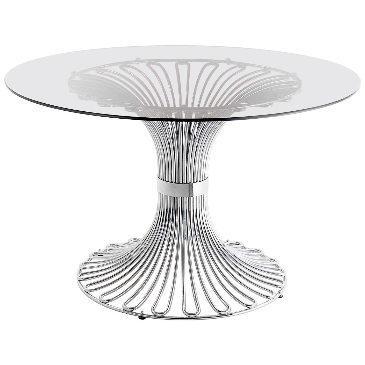 Gastone Rinaldi Circular Dinning Table, Chrome and Smoked Glass Top, Italy, 1965