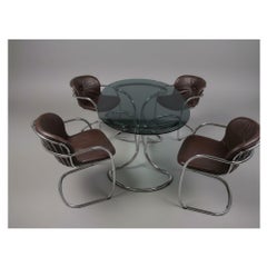 Gastone Rinaldi dining set - chrome table with glass top & 4 Sabrina chairs
