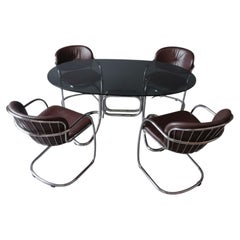 Gastone Rinaldi dining set - chrome table with glass top & 4 Sabrina chairs