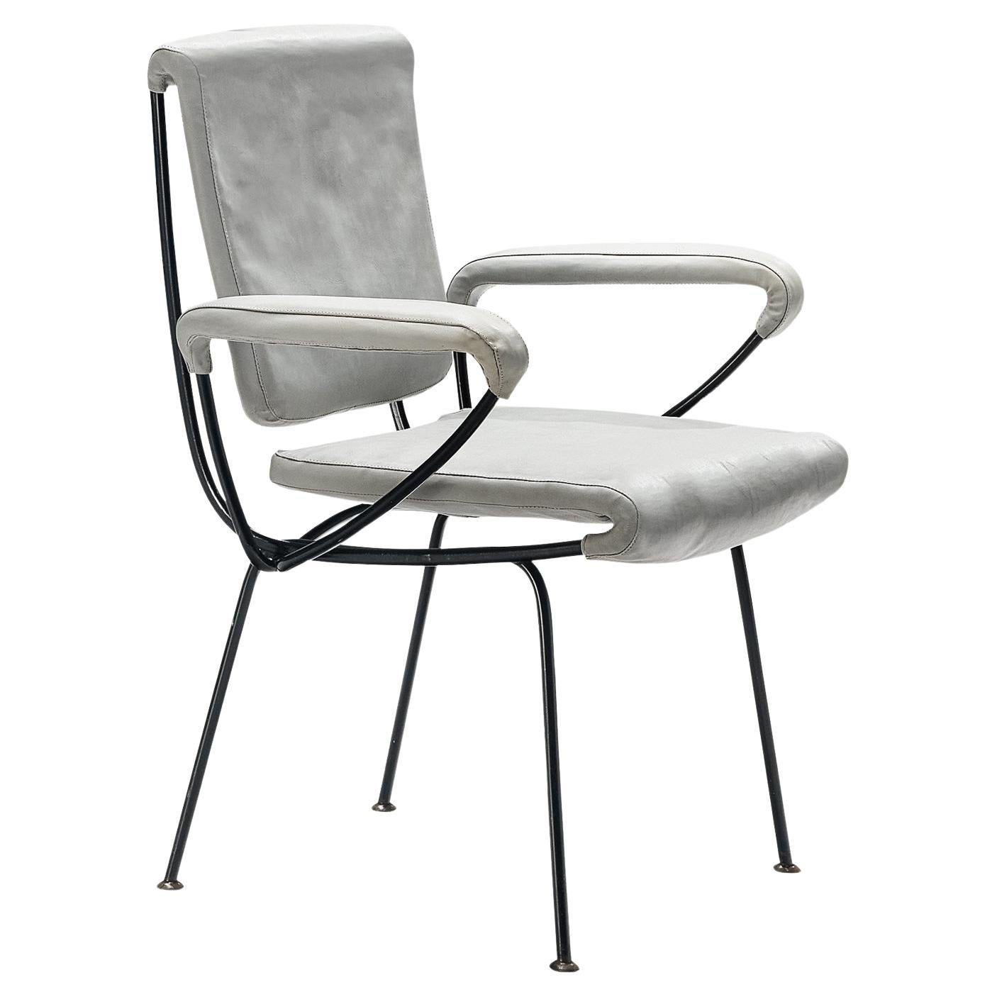 Gastone Rinaldi 'DU 24' Armchair in Grey Leatherette and Metal 